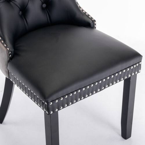 Alt View 6. LUCKY ONE - Assembled Tufted PU Velvet Dining Chair Set of 2 with Wood Legs Nailhead Trim High Back - Black+ Gray.