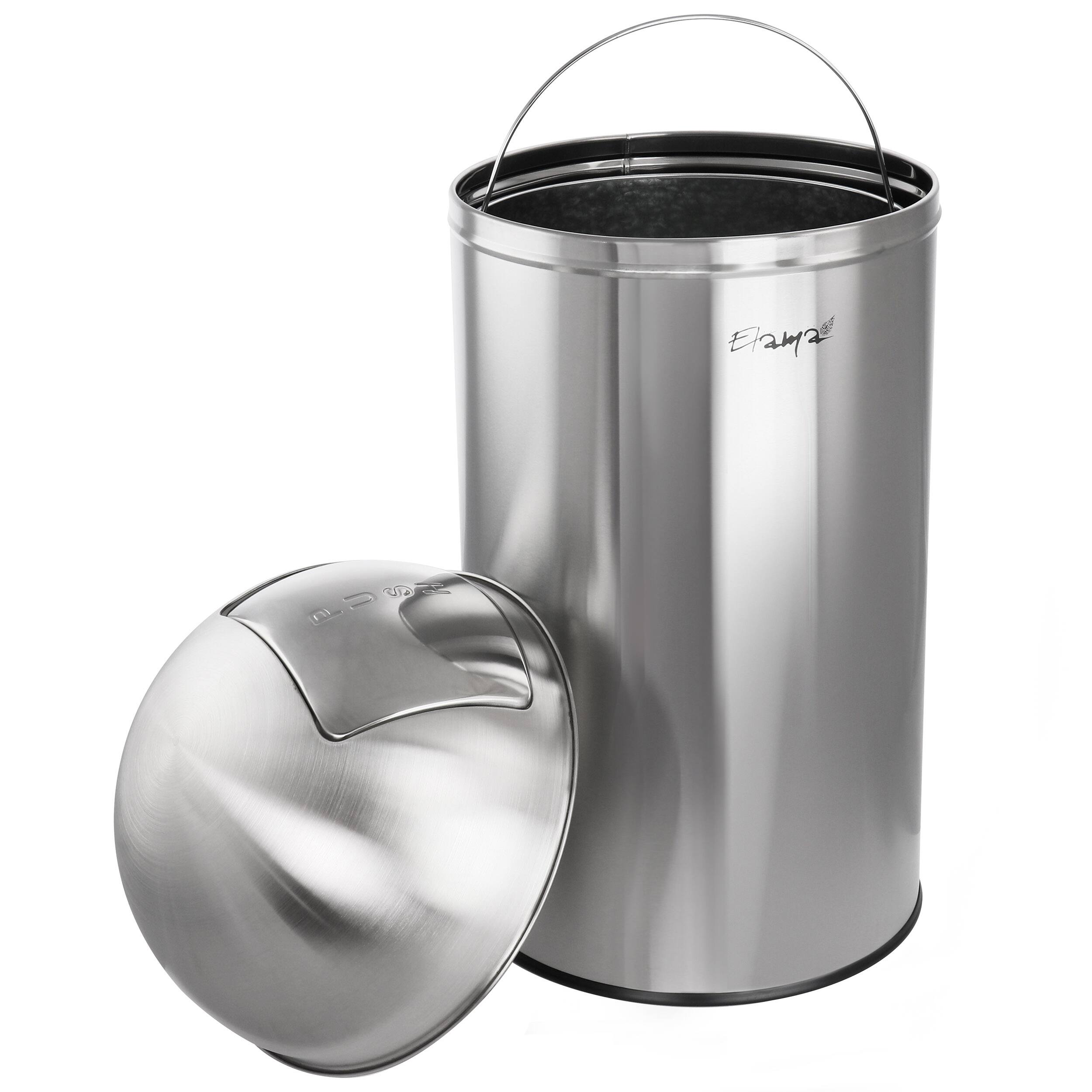 Back. Elama - Elama 50 Liter Large 13 Gallon Push Lid Stainless Steel Trash Bin in Matte Silver - Silver.