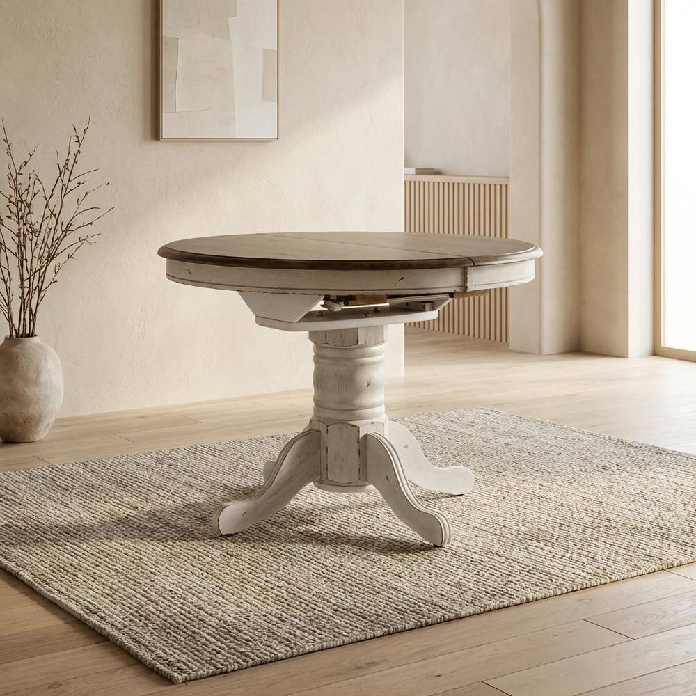 Alt View 4. Starlight Canyon Home - Starlight Canyon Home Pedestal Table, Pedestal Base, Quality Build - White - White W/ Antique Honey Top.