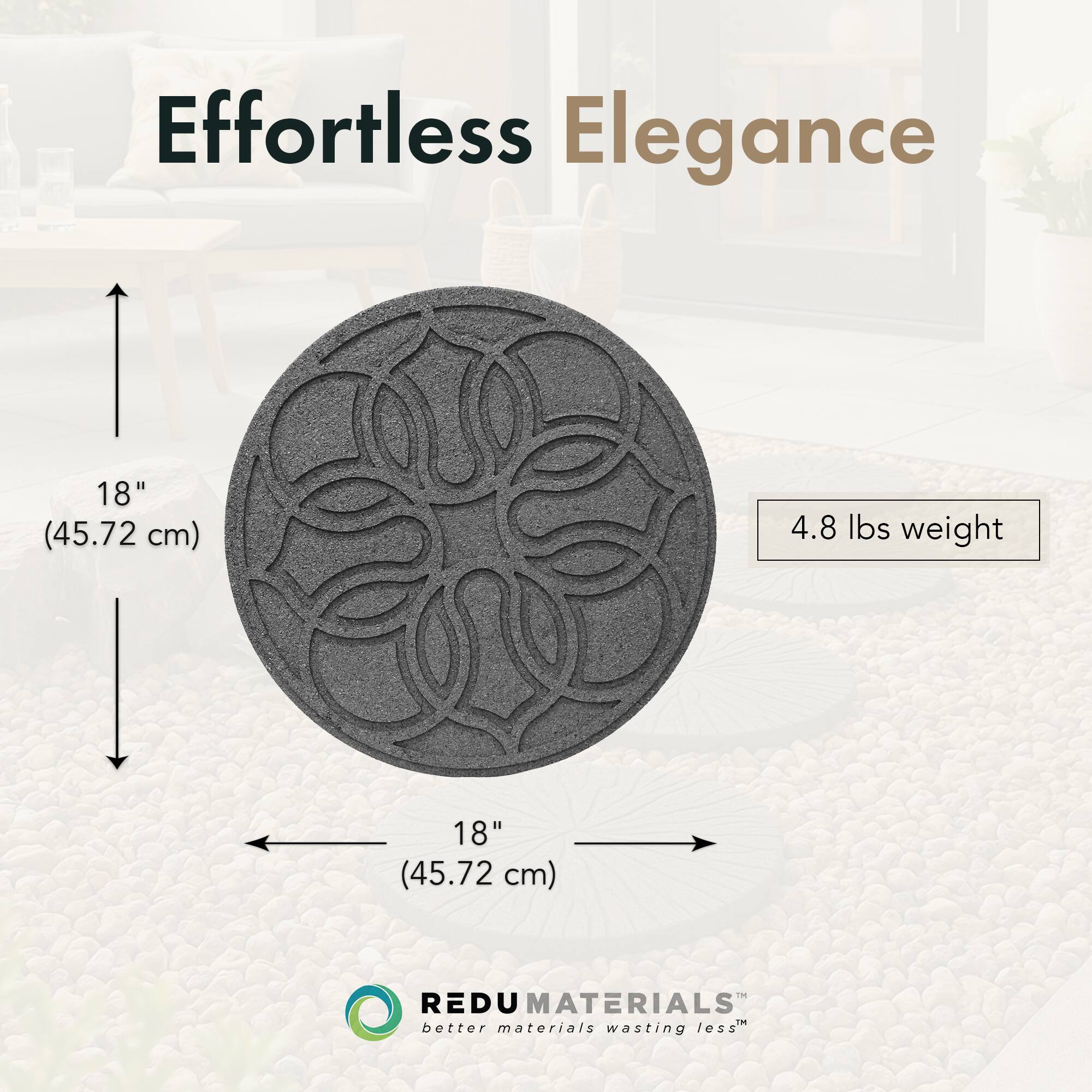 Effortless Elegance

18" (45.72 cm)  
4.8 lbs weight

REDU MATERIALS  
better materials wasting less™