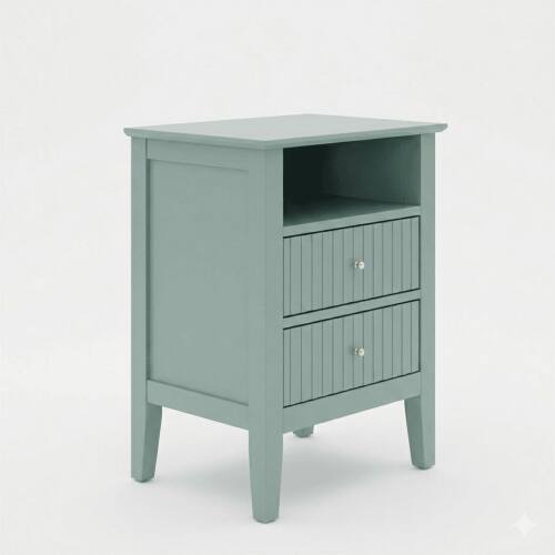 Alt View 5. LUCKY ONE - 18" Assembled Fluted Nightstand 2-Drawer Gold Knobs - Green.
