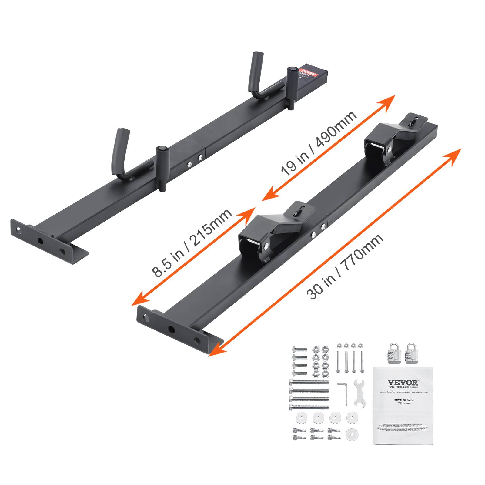 8.5 in / 215mm  
19 in / 490mm  
30 in / 770mm  

VEVOR  
TRIMMER RACK  
1000 LB