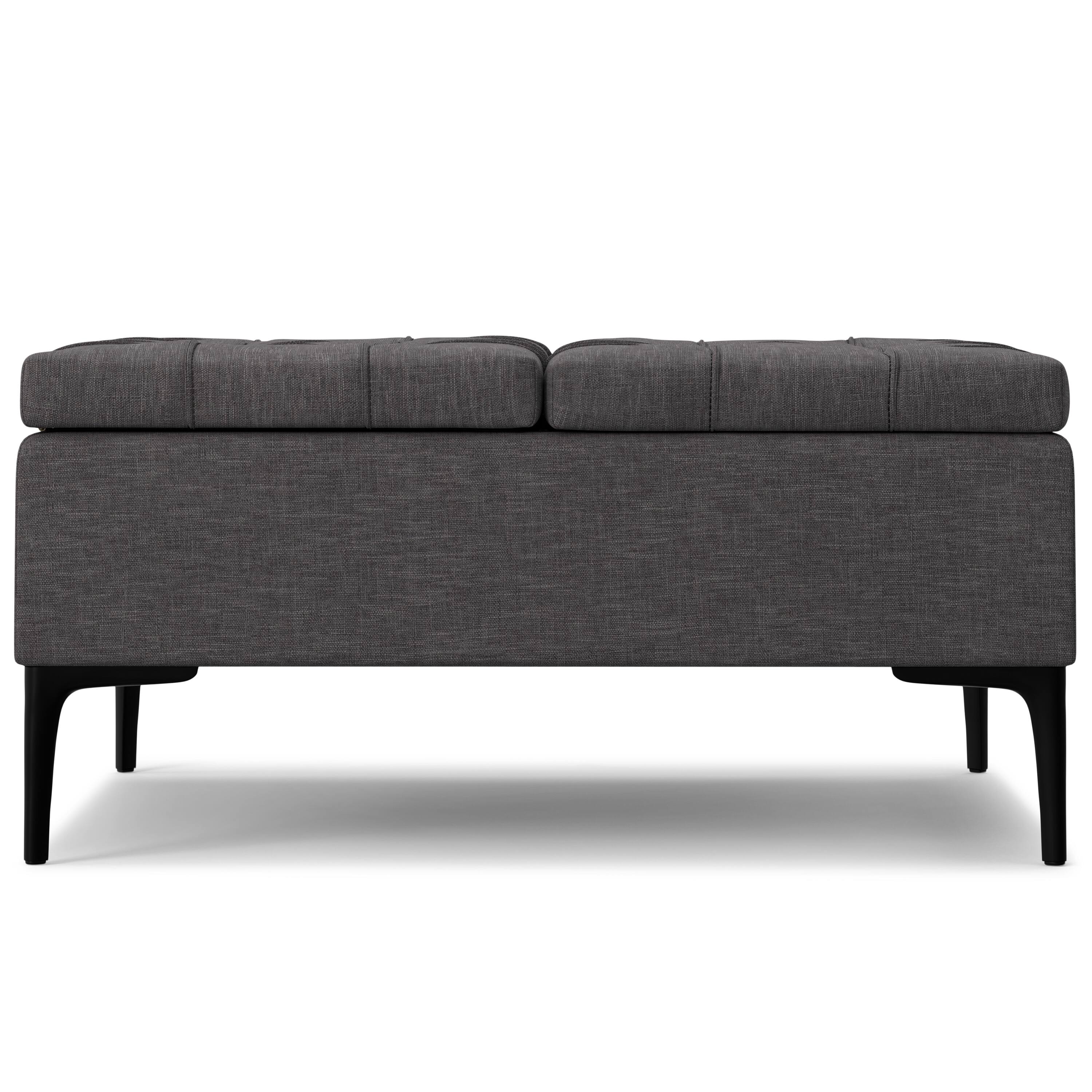 Left. Simpli Home - Laura 36 inch Wide Transitional Square Mid Century Lift Top Storage Ottoman in Slate Grey Polyester Linen, Assembled - Slate Grey.