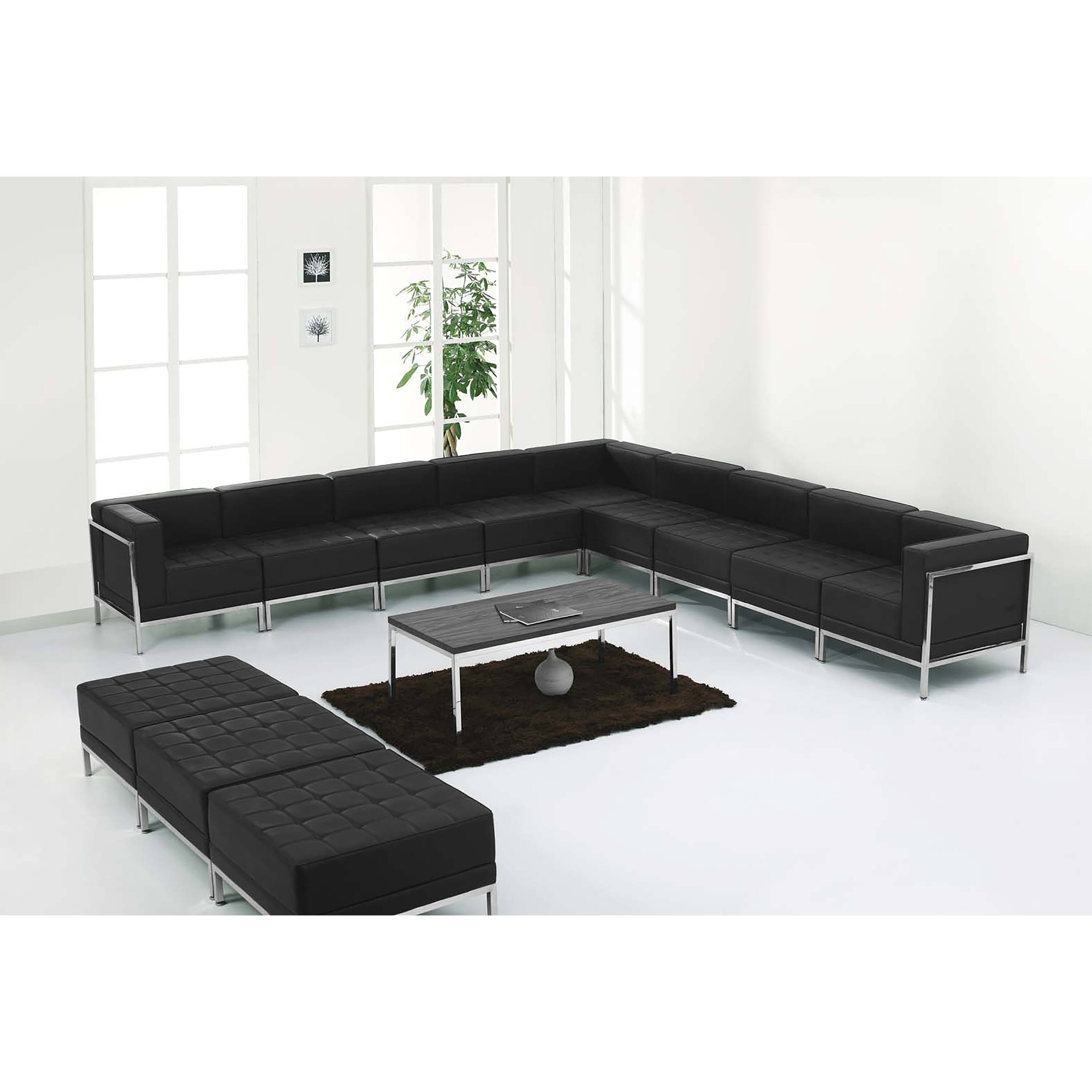 Angle. Flash Furniture - HERCULES Imagination 12-Piece Reception Guest Chair and Ottoman Sectional with Ganging Clips, Model ZB-IMAG-SET18 - Black.