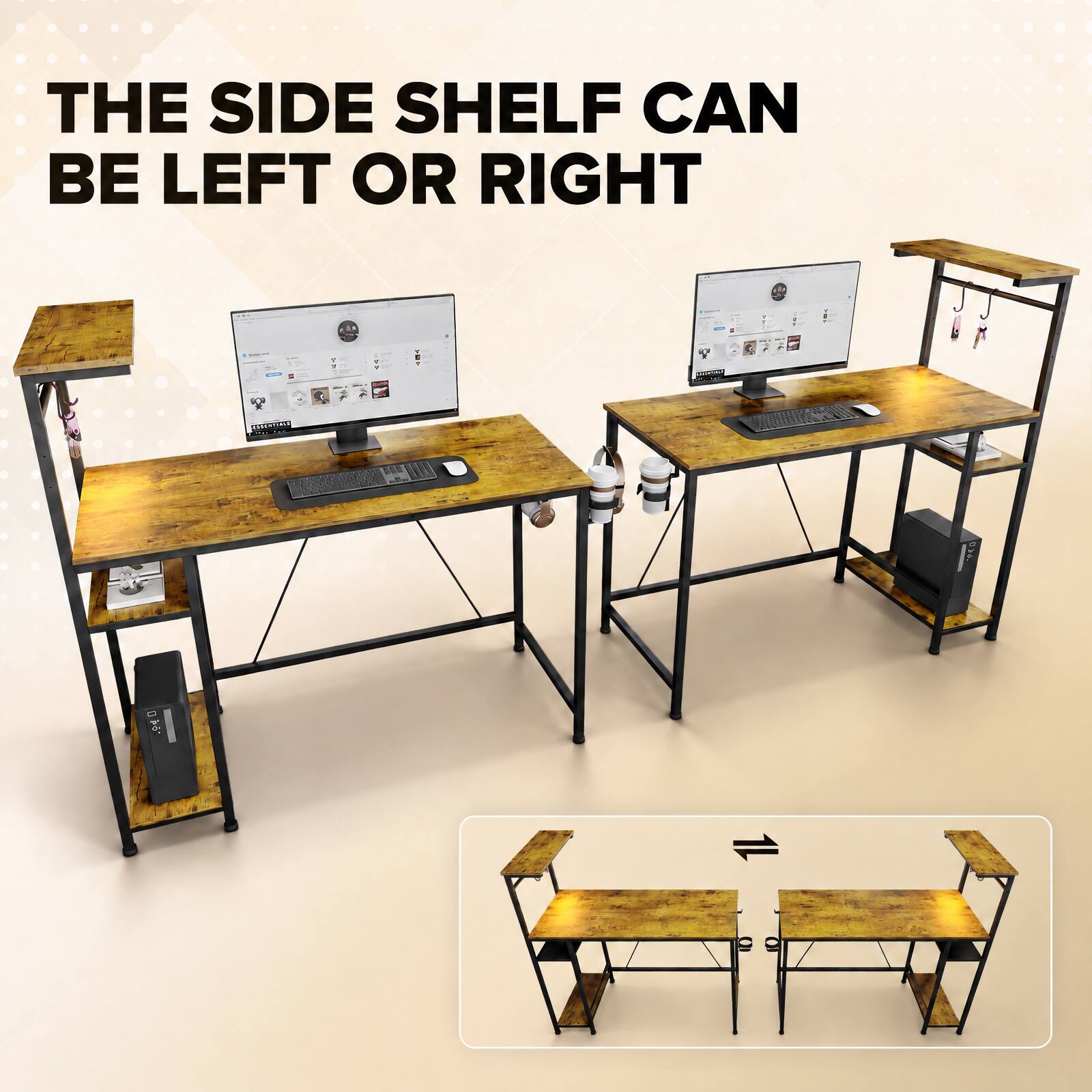 THE SIDE SHELF CAN BE LEFT OR RIGHT
