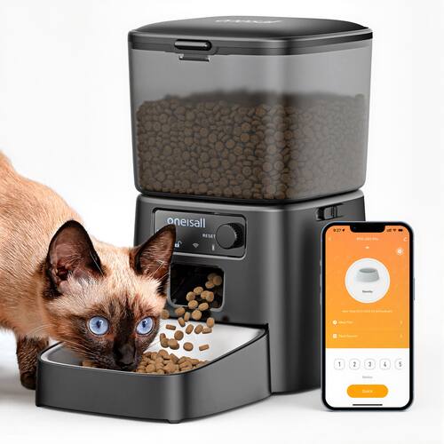 Oneisall - 3.5L Automatic Smart Pet Feeder: Wi-Fi App Control, Stainless Steel Bowl, Programmable Dispenser for Cats & Small Dogs - Black