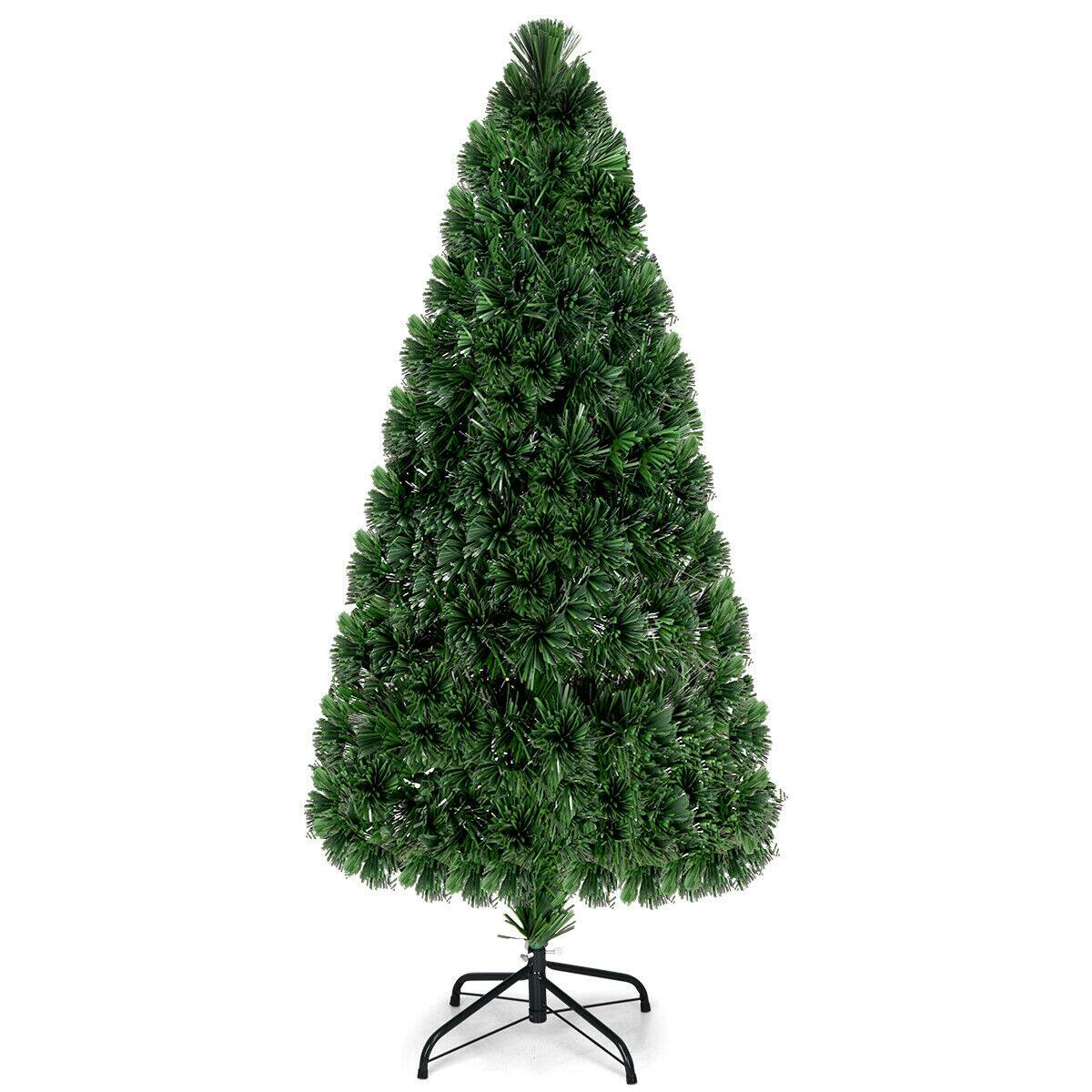 Alt View 19. Costway - 6Ft Pre-Lit Fiber Optic PVC Christmas Tree Metal Holiday - Green.