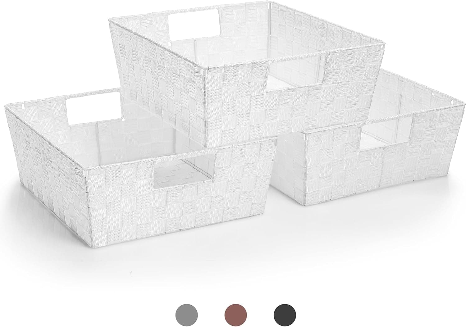 Photos - Other Decoration Woven Sorbus - Set of 3 Large  Storage Baskets – Mesh Hand- Baskets for Organizing, Fabric Storage Bins - White WEV3F-WH 