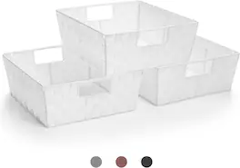 Sorbus - Set of 3 Large Woven Storage Baskets – Mesh Hand-Woven Baskets for Organizing, Fabric Storage Bins - White