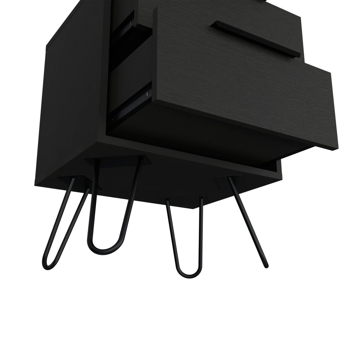 Alt View 7. Loheer - Loheer Black Nightstand with Two Drawers, Modern Bedside Table with Storage - Black.