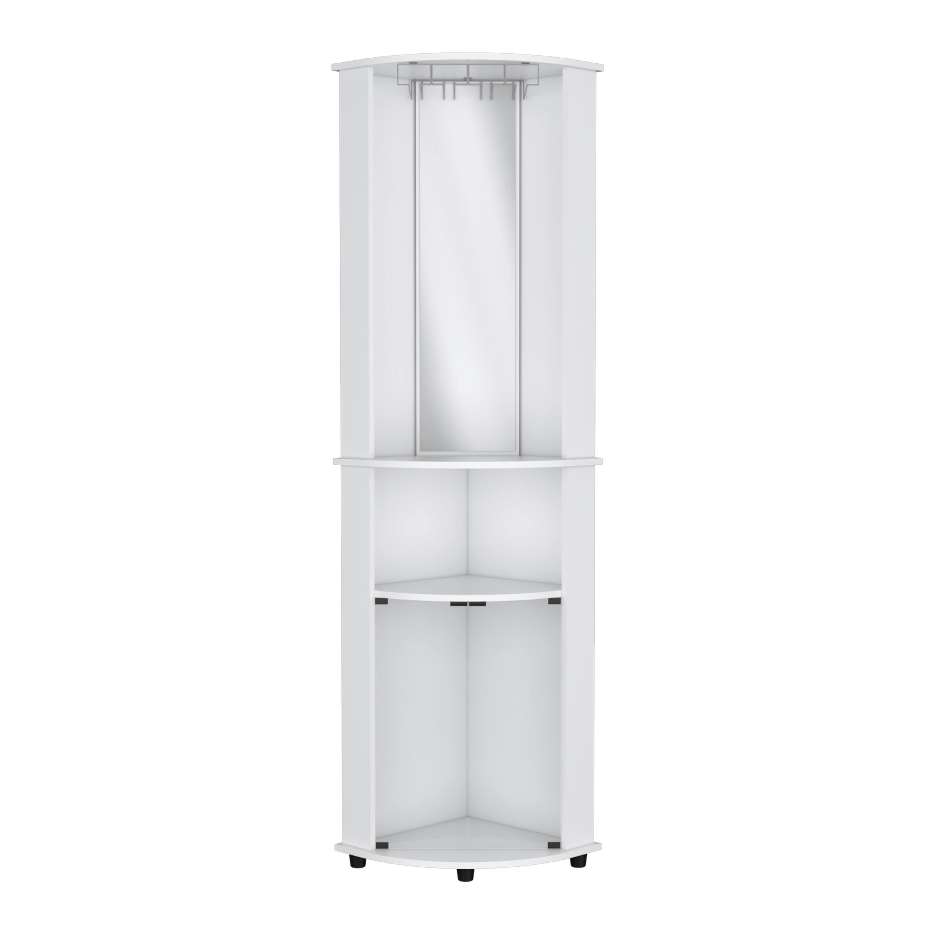 Back. TuHome - Chicago Mirrored Corner Bar Cabinet, with Glass Doors, Bar Room, Two Shelves and Stemware - White.