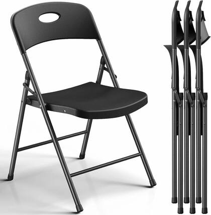 Front. Boyel Living - Black Folding Outdoor Chairs 4-Pack Injection Molding Metal Frame - Black.