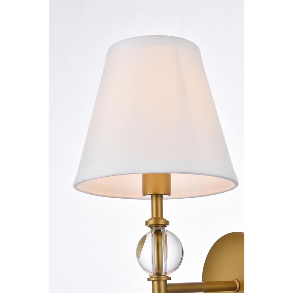 Left. Living District - Bethany 1 light bath sconce in brass with white fabric shade - Brass And White Fabric Shade.