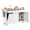Front. VEVOR - Kitchen Island Cart with Storage, 60in Wide Mobile Kitchen Cart with Wheels, Drop Leaf, 2 Drawers, Trash Can Cabinet - White.
