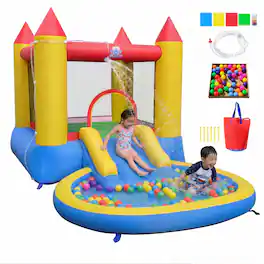 Costway - Inflatable Bounce House Kids Slide Jumping Castle Pool with Balls & Bag - Multicolor