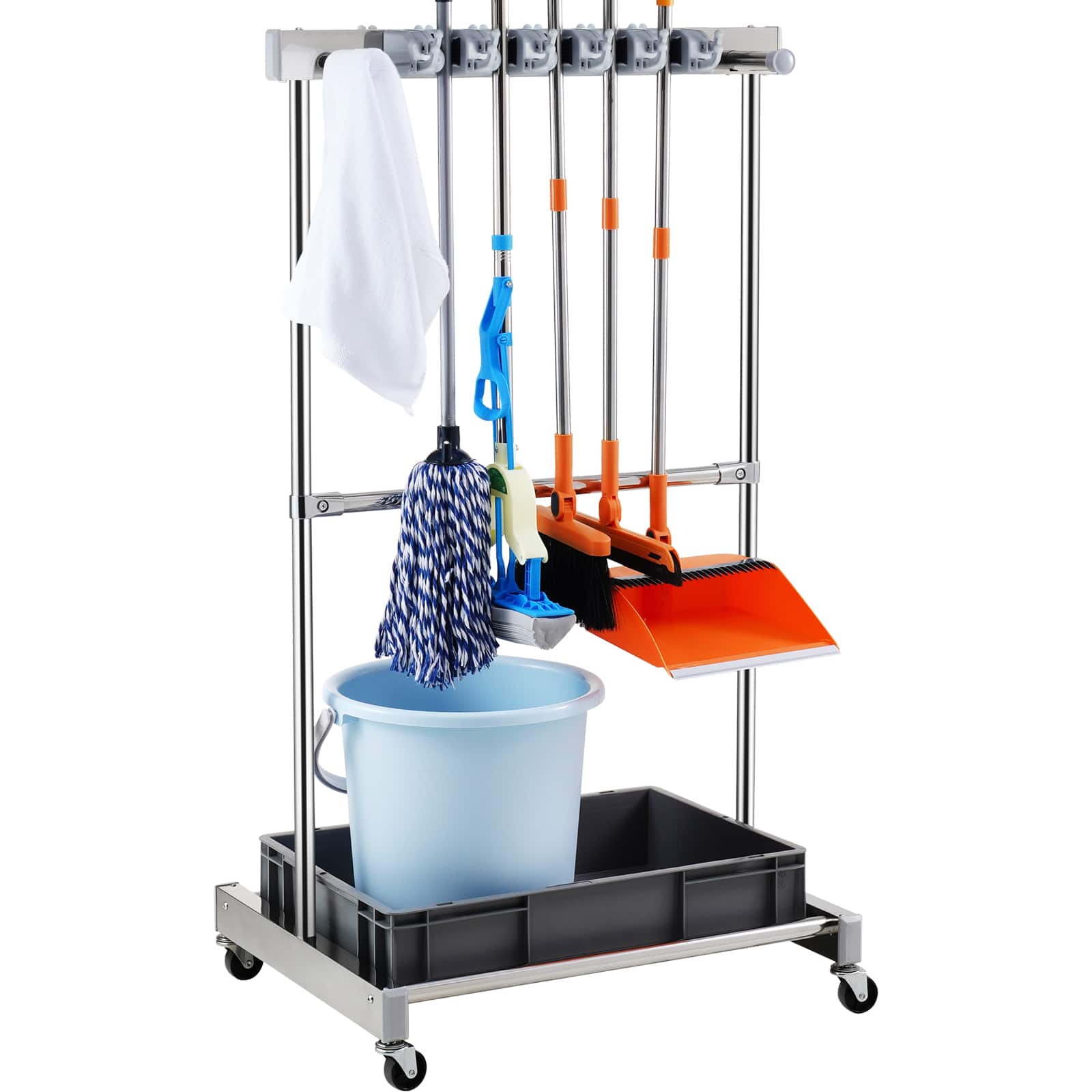 VEVOR - Garden Tool Organizer, 10 Slots with Hooks, Yard Tool Tower Rack with Wheels for Garage Organization and Storage - Gray