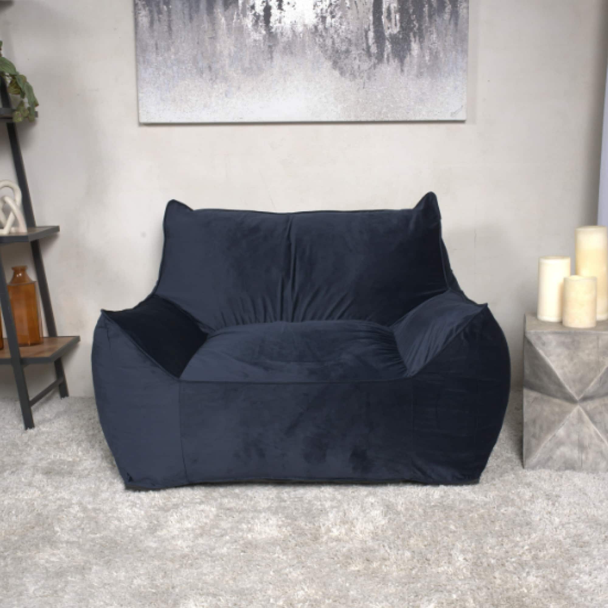 GOODSILO - Luxurious Velveteen Bean Bag Chair with Comfortable Armrests for Cozy Seating - Dark Blue