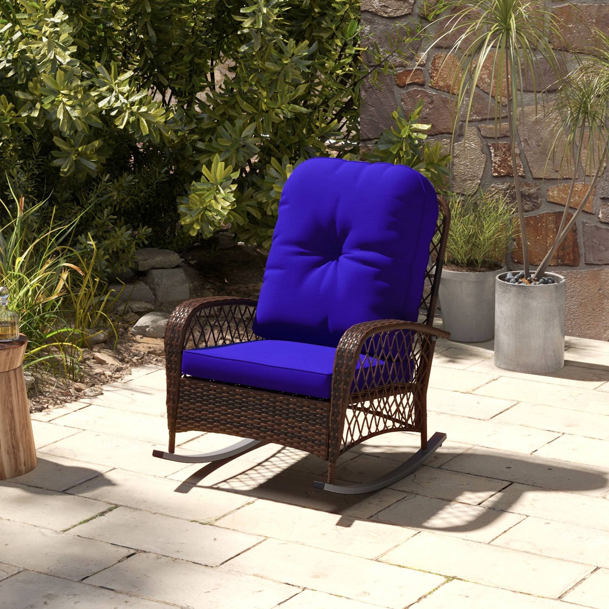 Alt View 1. Outsunny - Porch Rocker w/ Plush Cushion - Dark Blue.