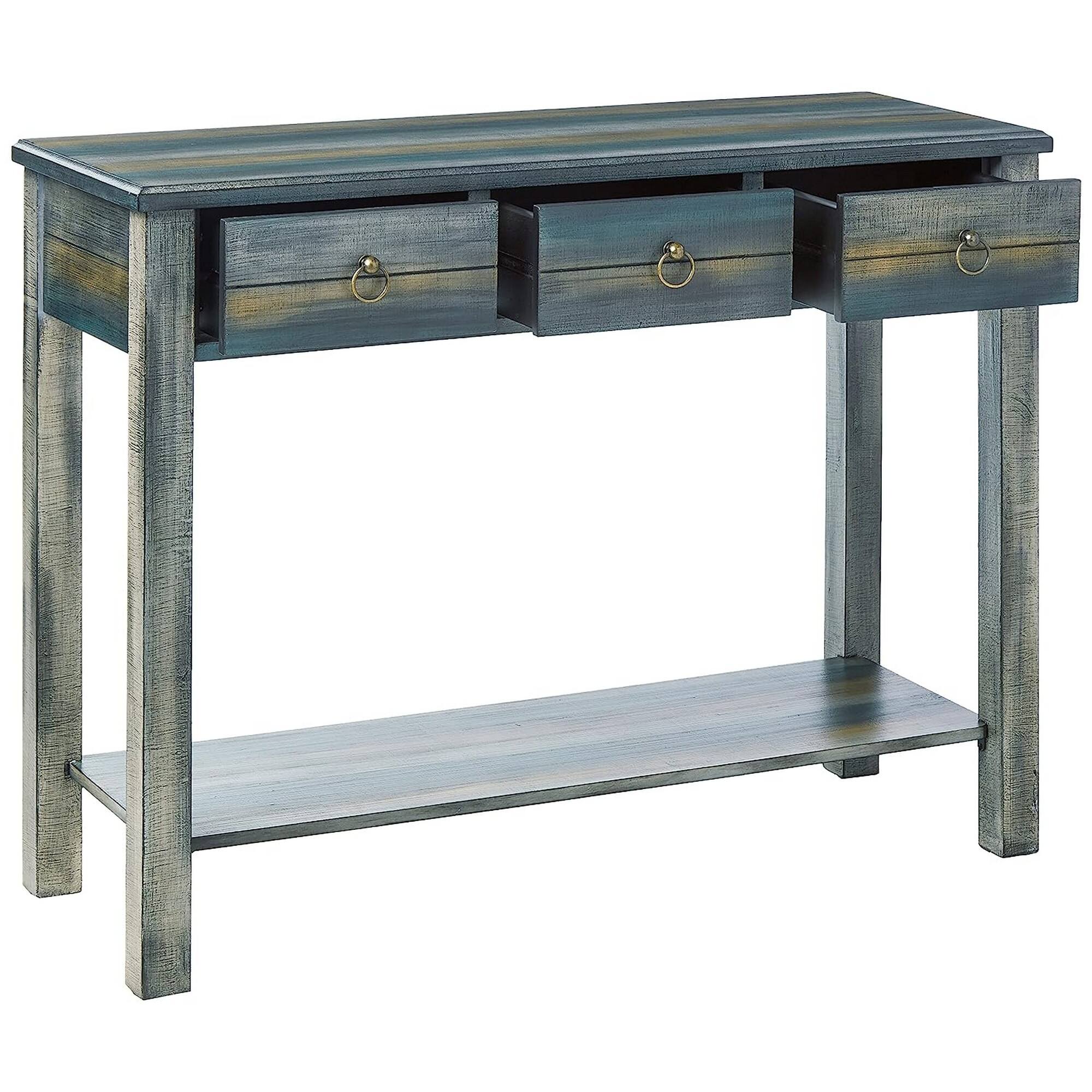 Left. Manhattan Lane - Glancio Beautiful Console Table - Antique White & Teal.