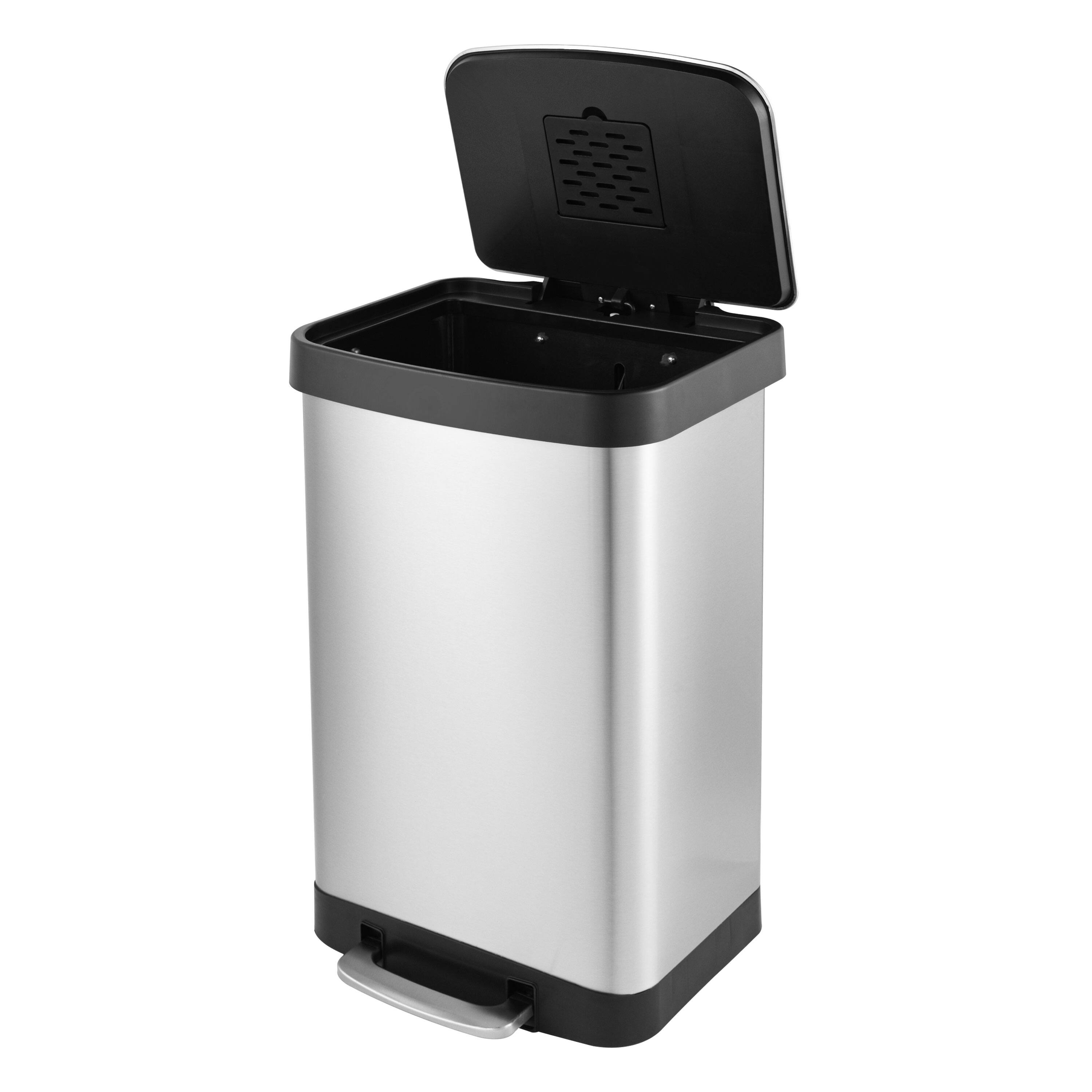 Left. Innovaze - 14.5 Gal./55 Liter Rectangular Step-On Stainless Steel Trash Can for Kitchen - Sliver.