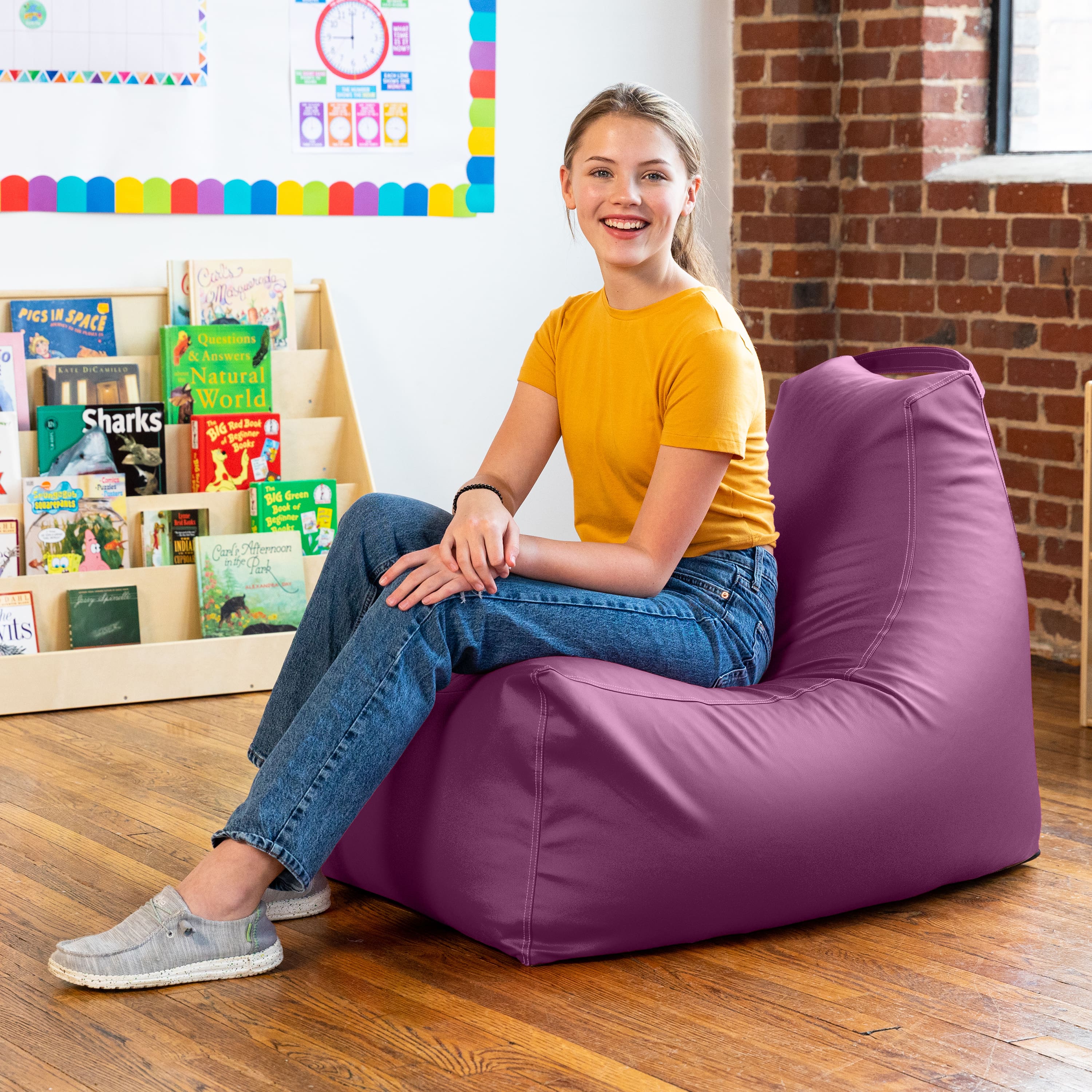Jaxx - Pezzi Premium Vinyl Classroom Bean Bag Chair - Purple