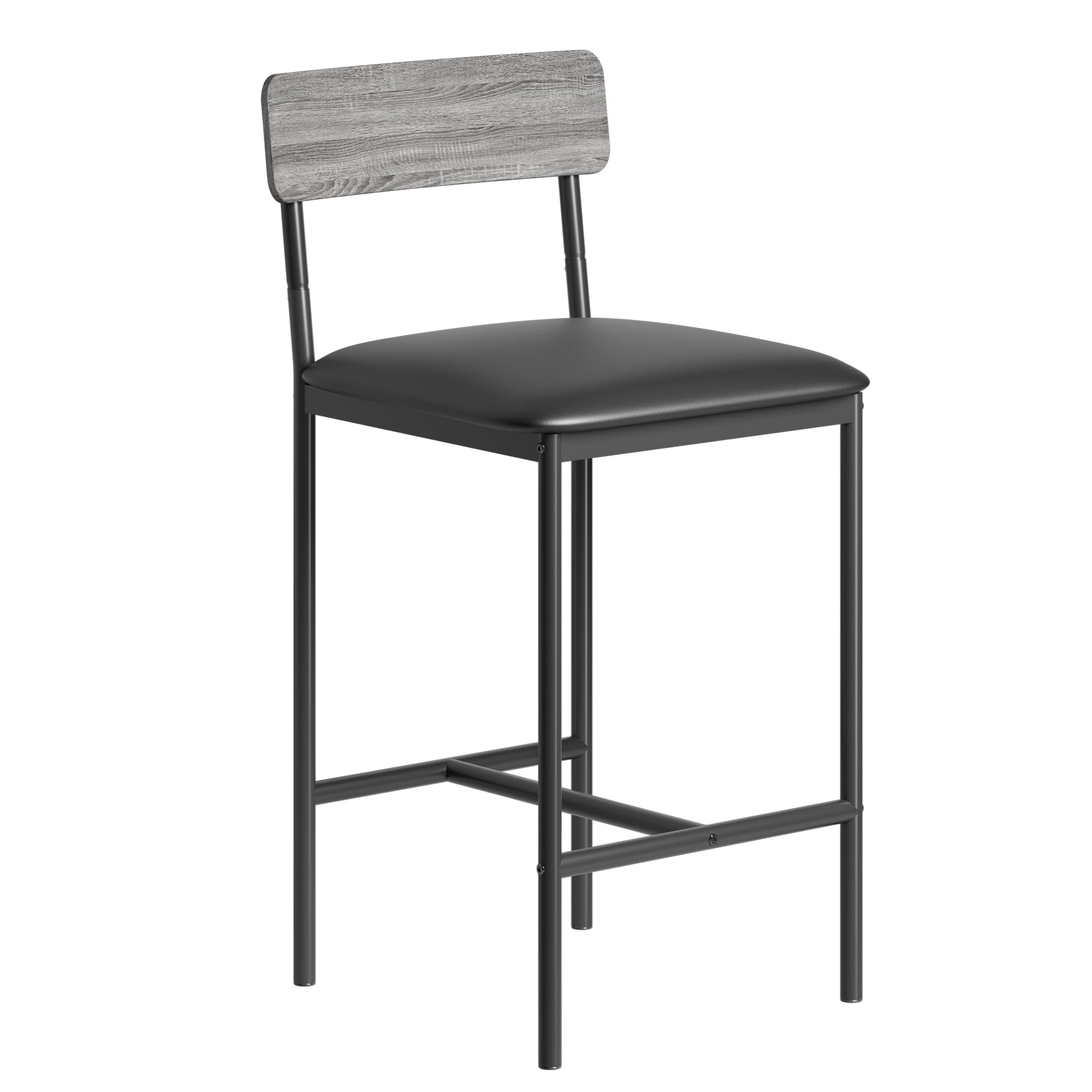 Left. Homhougo - Bar Stools Set of 2, 37 Inch Barstools With Metal Legs PU Seats Chairs - Gray.