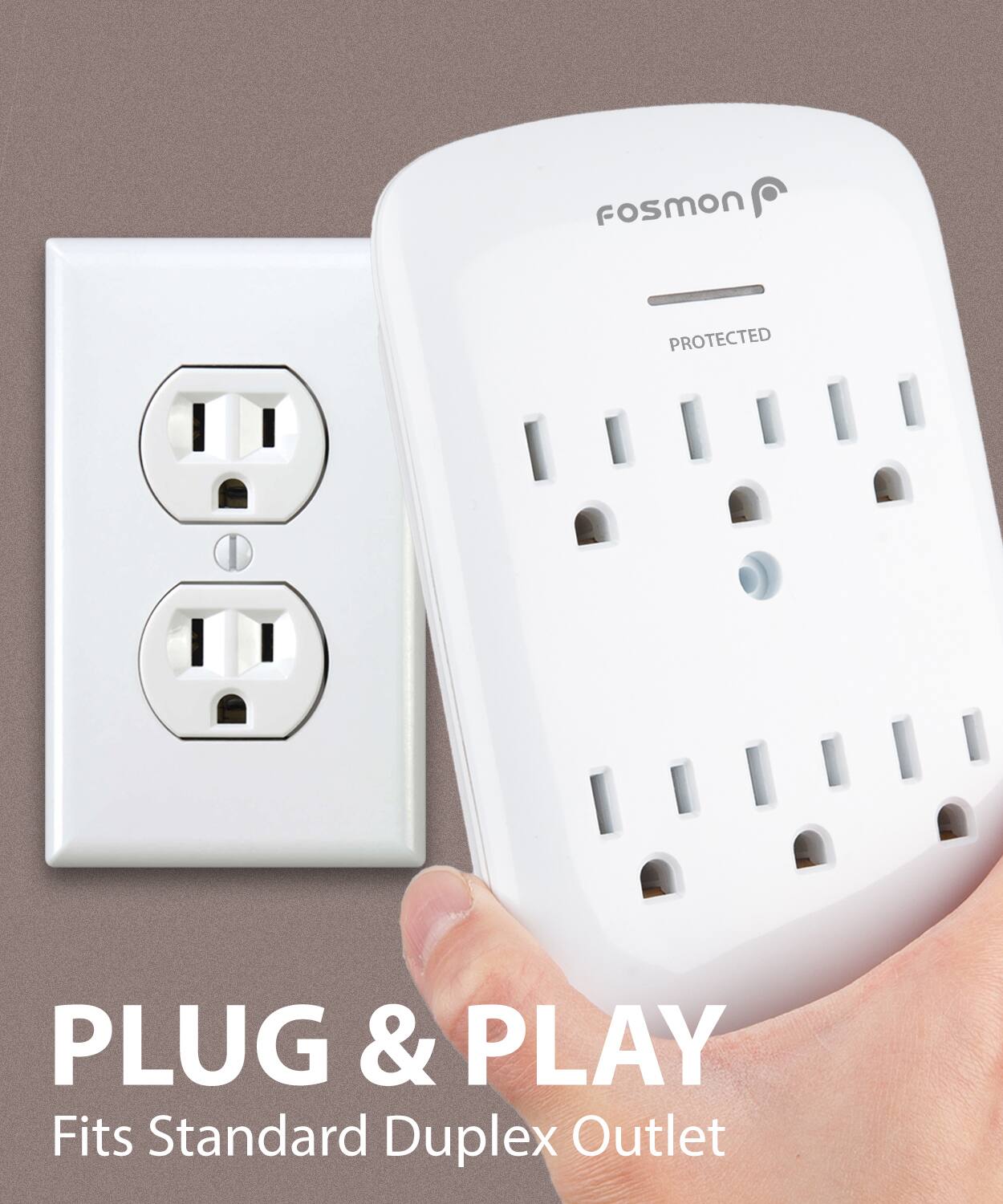 fosmon protected plug & play fits standard duplex outlet