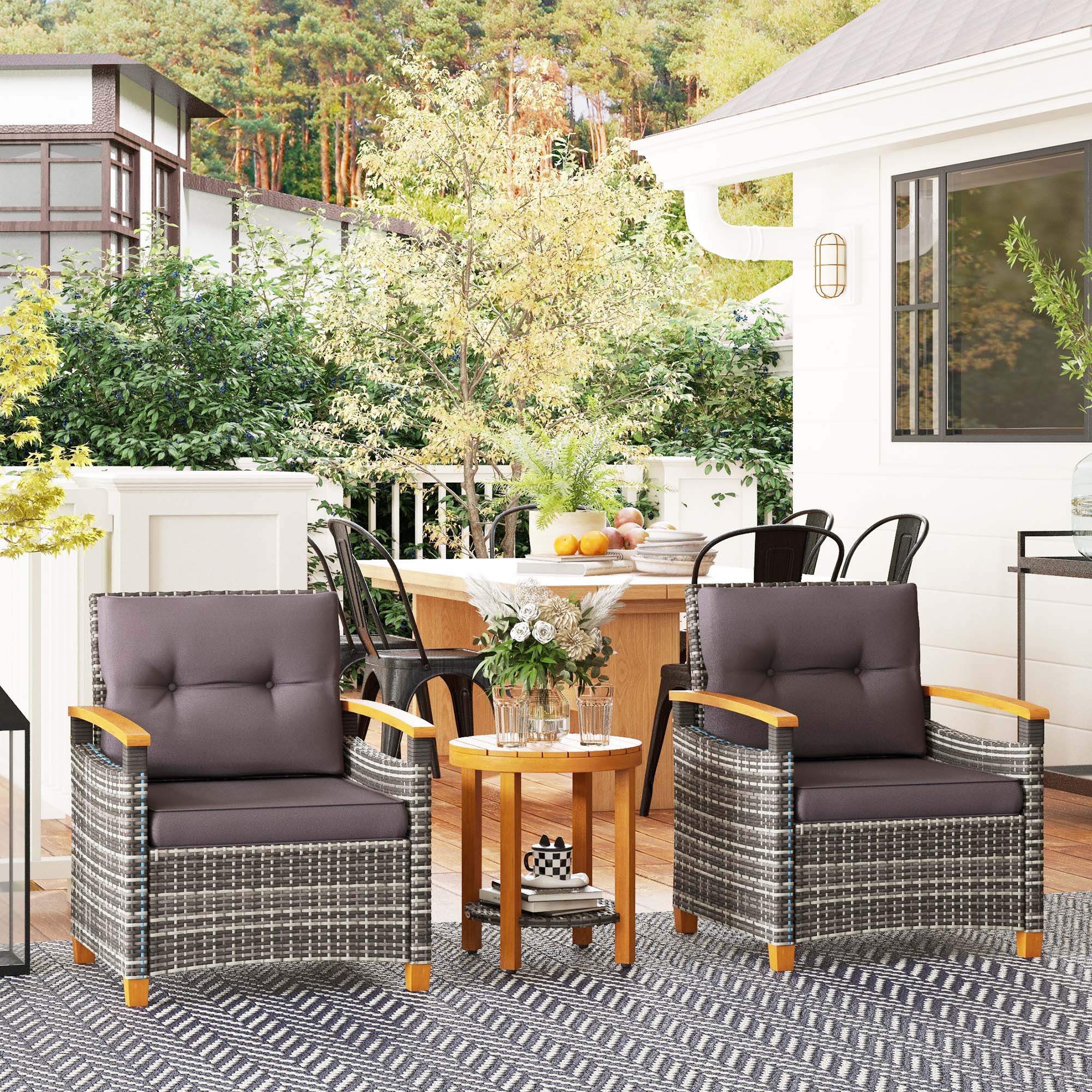 Alt View 1. Outsunny - Bistro Set Wicker Patio Furniture with Cushions for Porch, Backyard - Gray.