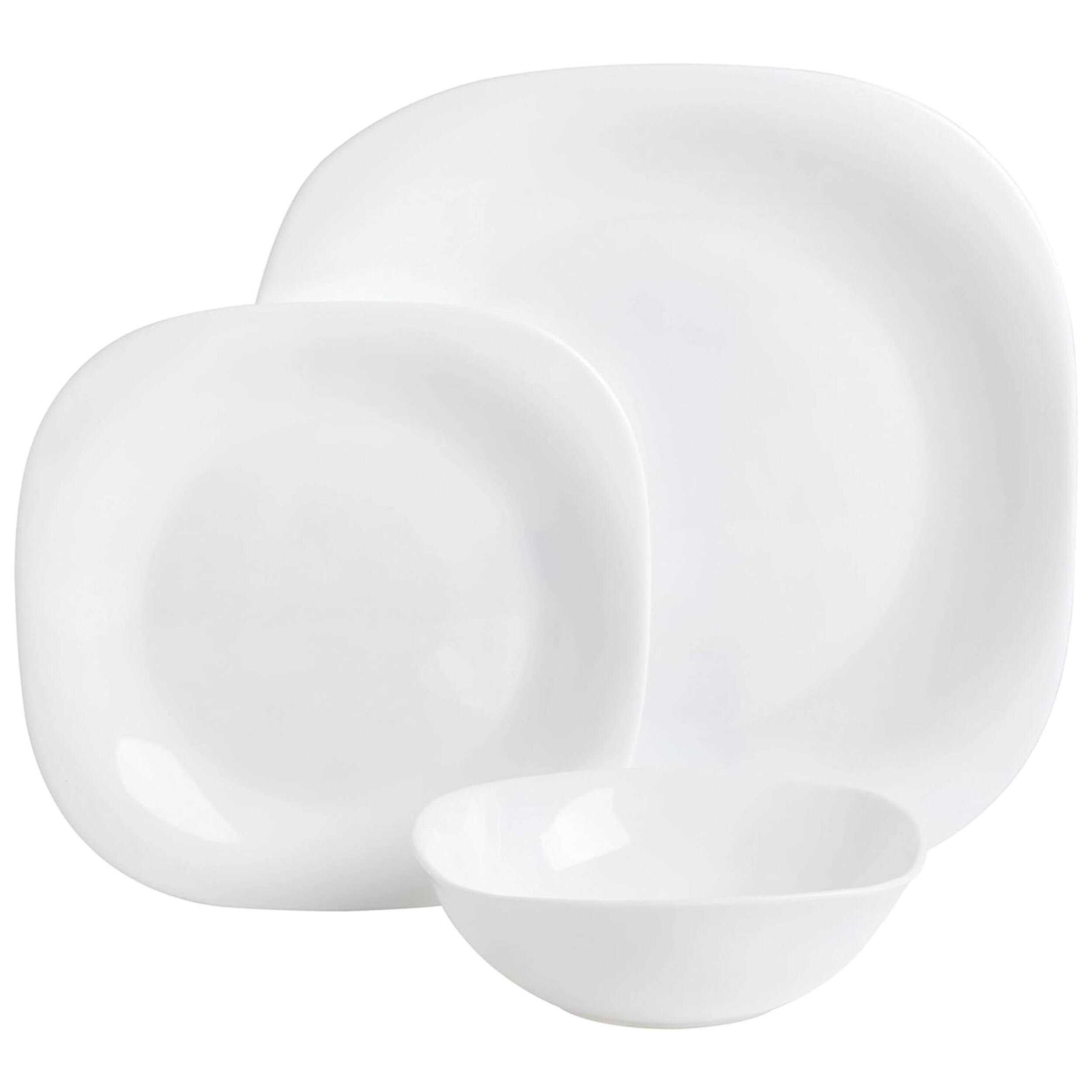 Alt View 1. Gibson - Ultra by Gibson Piazza 12 Piece Tempered Opal Glass Dinnerware Set in White - White.