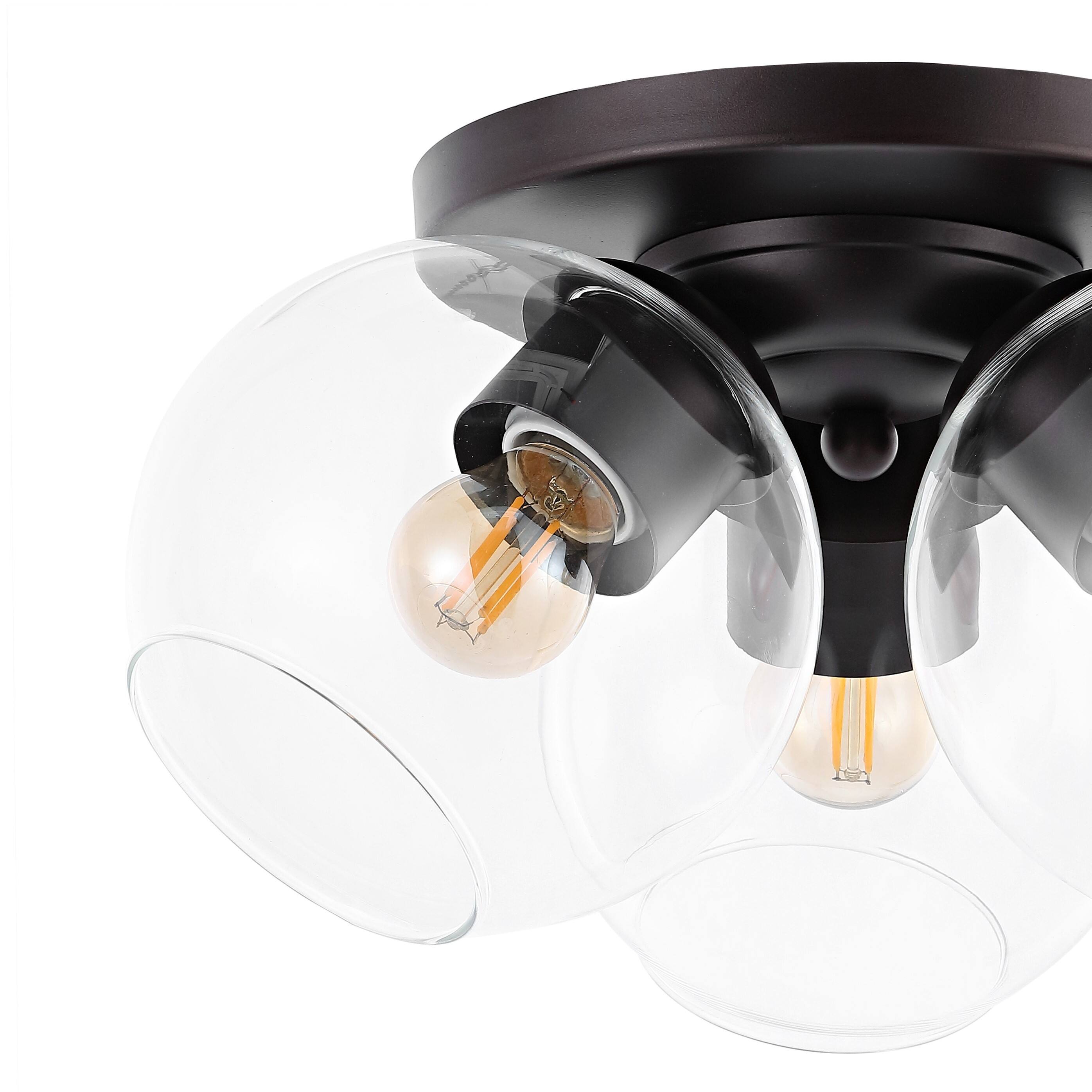 Alt View 3. Jonathan Y - Iris 11.5" 3-Light Farmhouse Rustic Iron/Glass LED Semi Flush Mount, Oil Rubbed Bronze/Clear - Oil Rubbed Bronze.