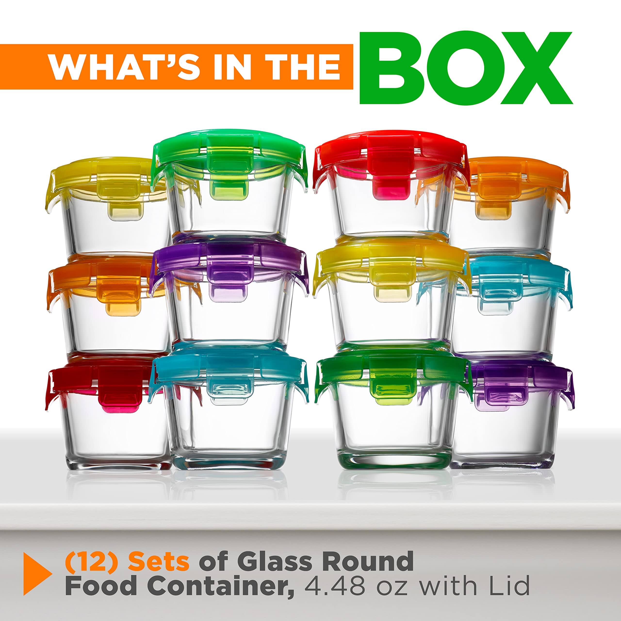 WHAT'S IN THE BOX (12) Sets of Glass Round Food Container, 4.48 oz with Lid