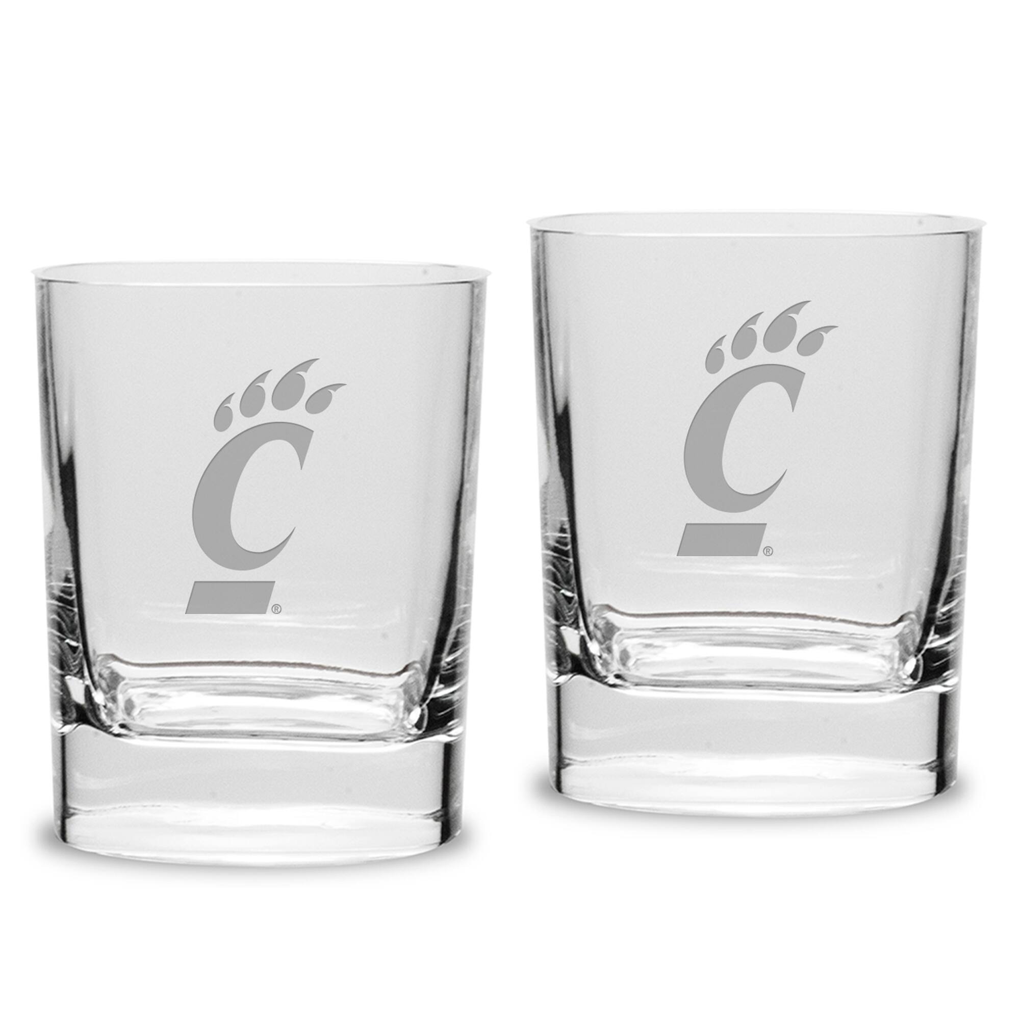Front. Jardine - Cincinnati Bearcats 2-Piece 11.75oz. Square Double Old Fashioned Glass Set - Multicolor.