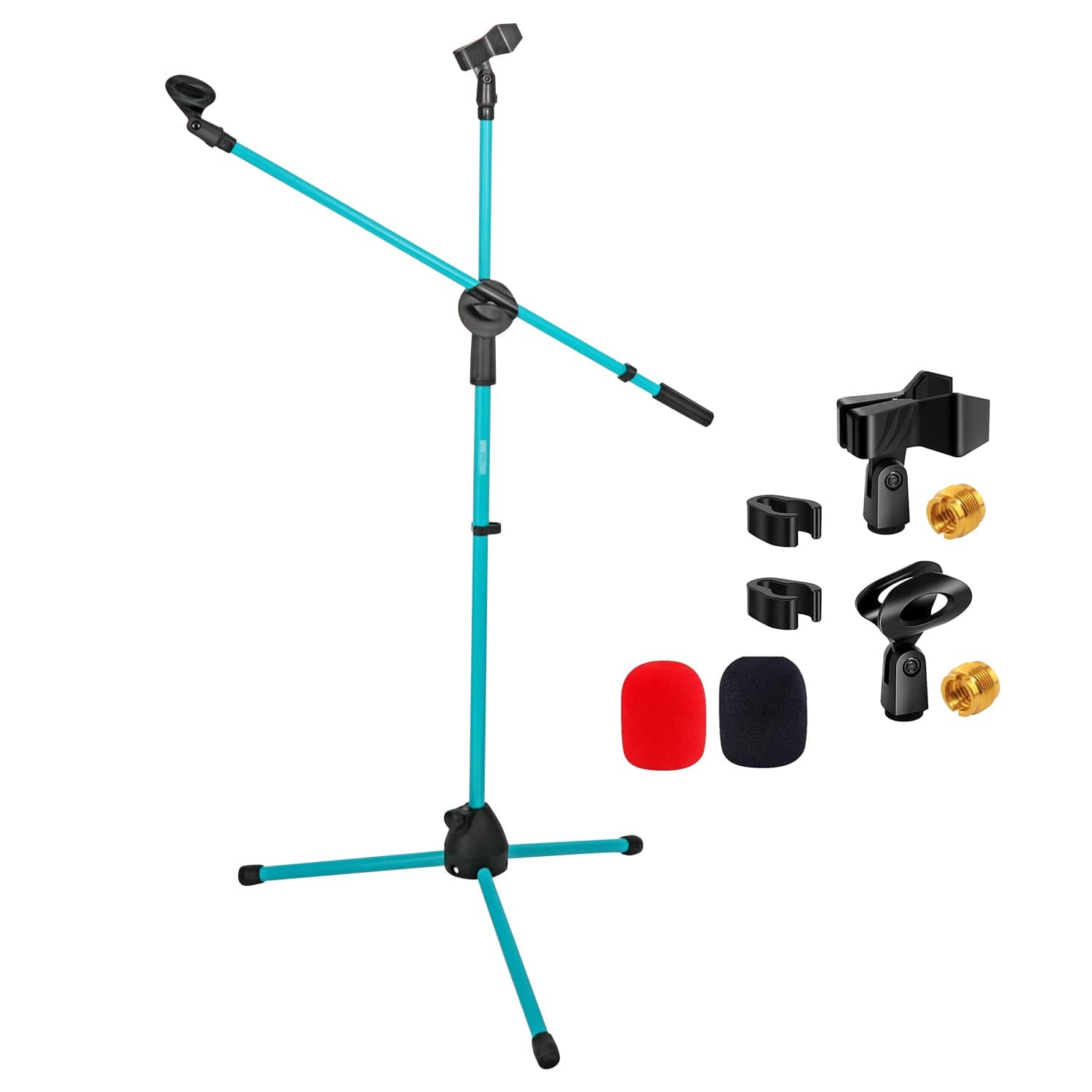 5 CORE - Mic Stand Floor Height Adjustable Tripod Microphone Stands w Extending Telescoping Boom Arm-MS DBL G SKY BLU