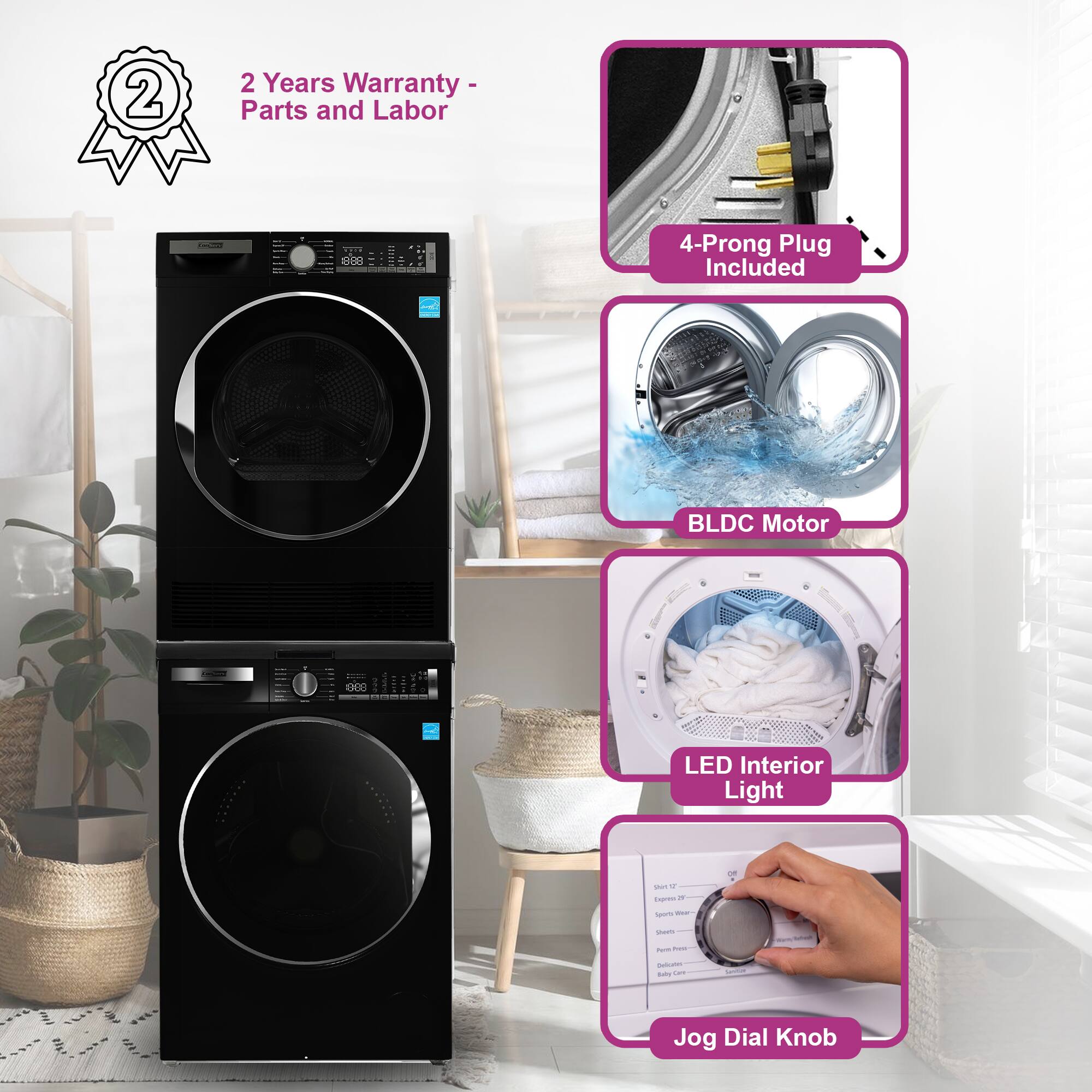 2 Years Warranty - Parts and Labor

4-Prong Plug Included

BLDC Motor

LED Interior Light

Jog Dial Knob