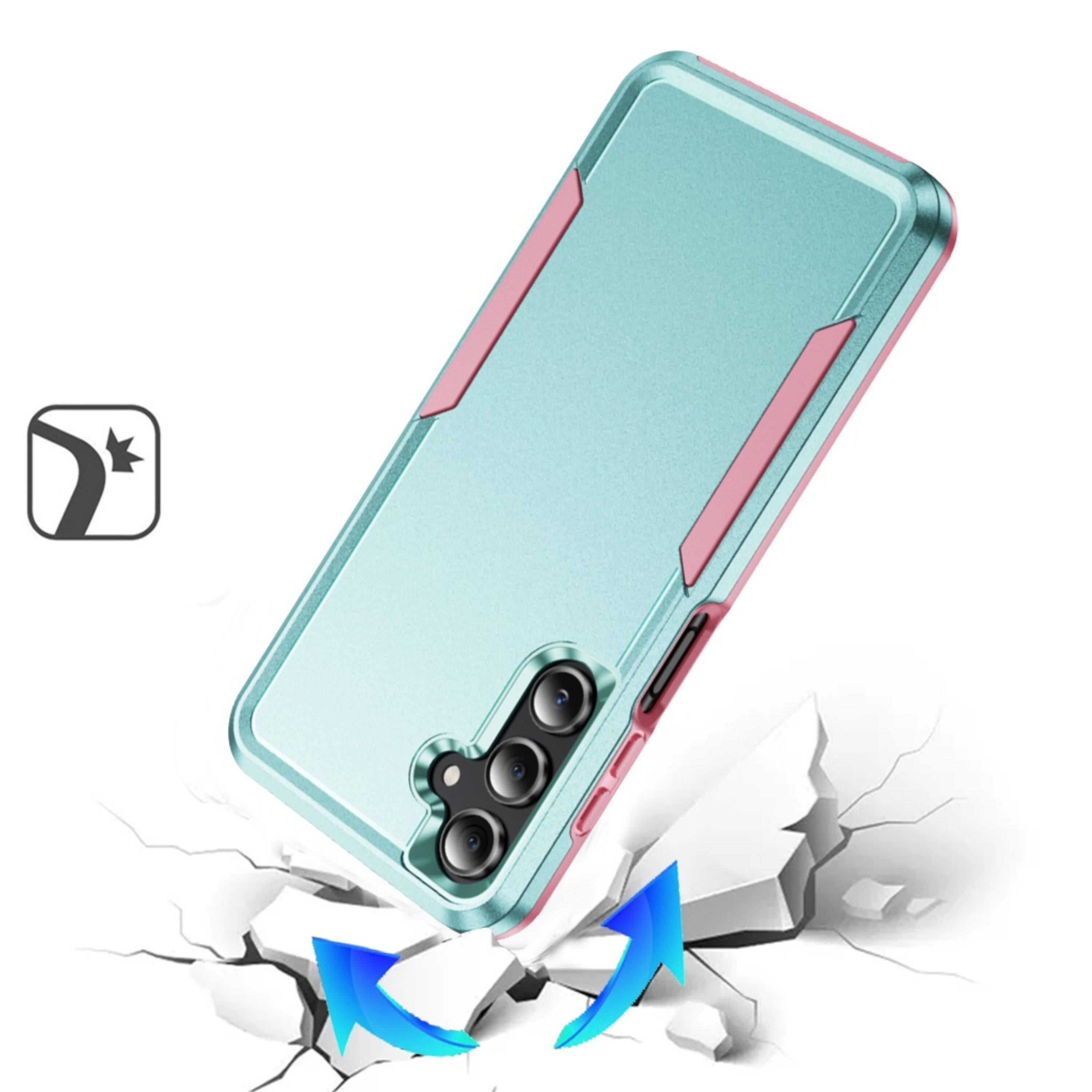 Angle. Kitcheniva - Fused Rugged Shockproof Phone Case With Tempered Glass For Samsung Galaxy A16 5G Teal/Pink - Teal/Pink.