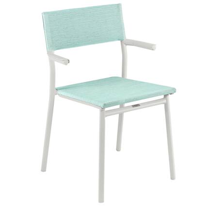 Front. Lafuma - Lafuma Batyline Duo ORON Outdoor Dining Armchair, Sand/Mistral Blue (Set of 2) - Sand Frame - Mistral Blue, Set of 2.