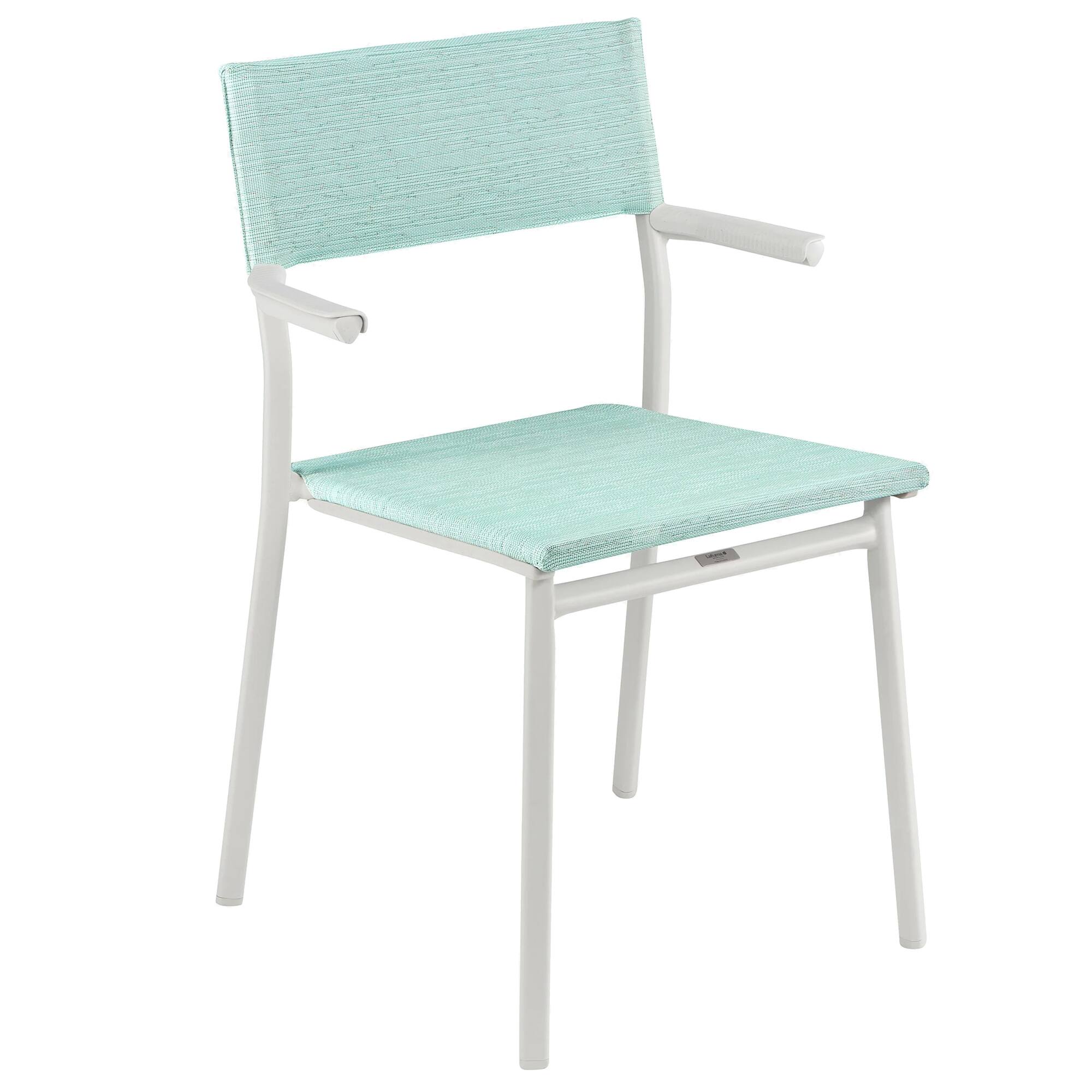 Front. Lafuma - Lafuma Batyline Duo ORON Outdoor Dining Armchair, Sand/Mistral Blue (Set of 2) - Sand Frame - Mistral Blue, Set of 2.