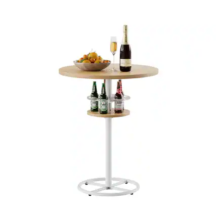 Front. Vecelo - Modern Round Bar Bistro Table – 36 Inch High Pub Table with Metal Pedestal & MDF Top for Home or Commercial Use - Oak.