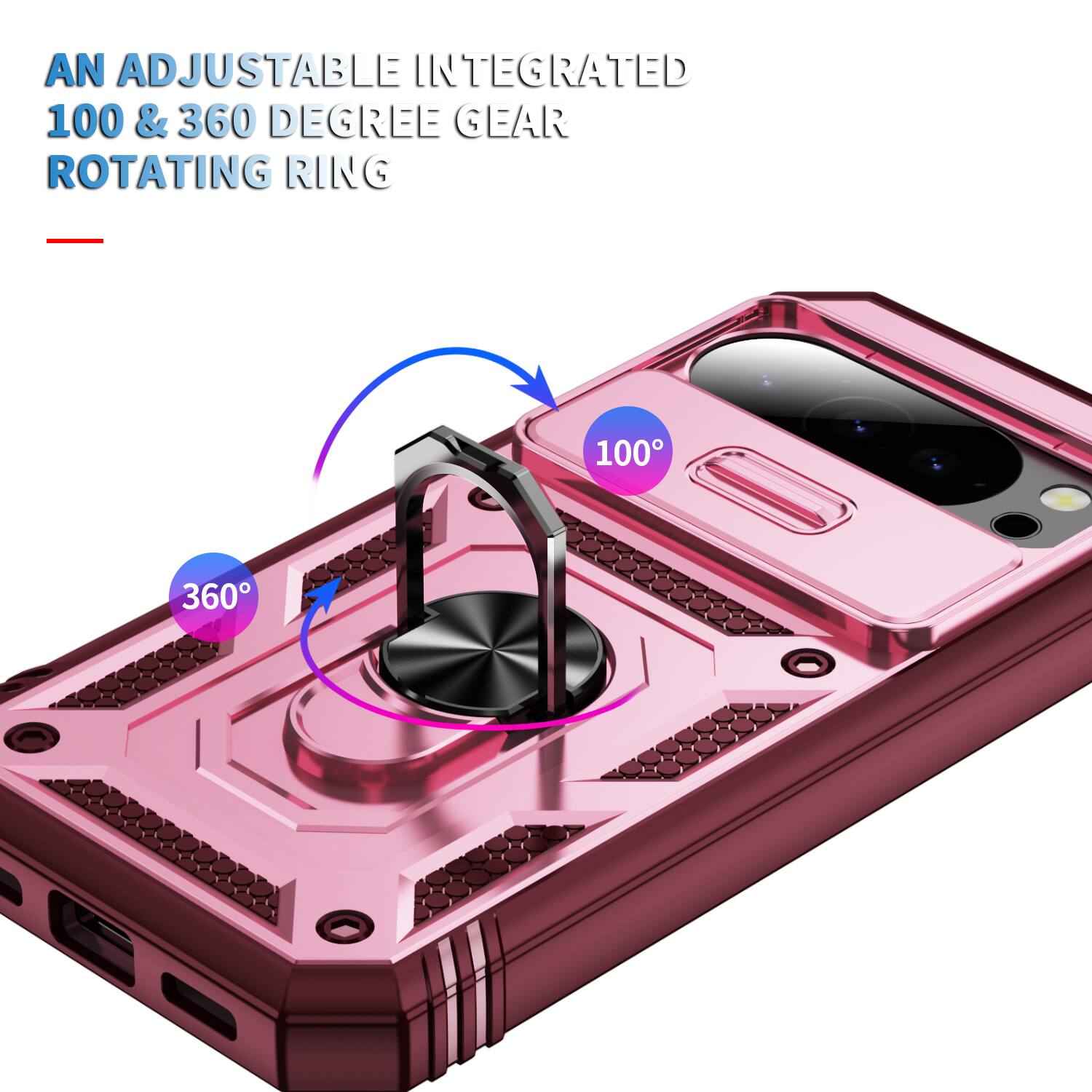 AN ADJUSTABLE INTEGRATED 100 & 360 DEGREE GEAR ROTATING RING