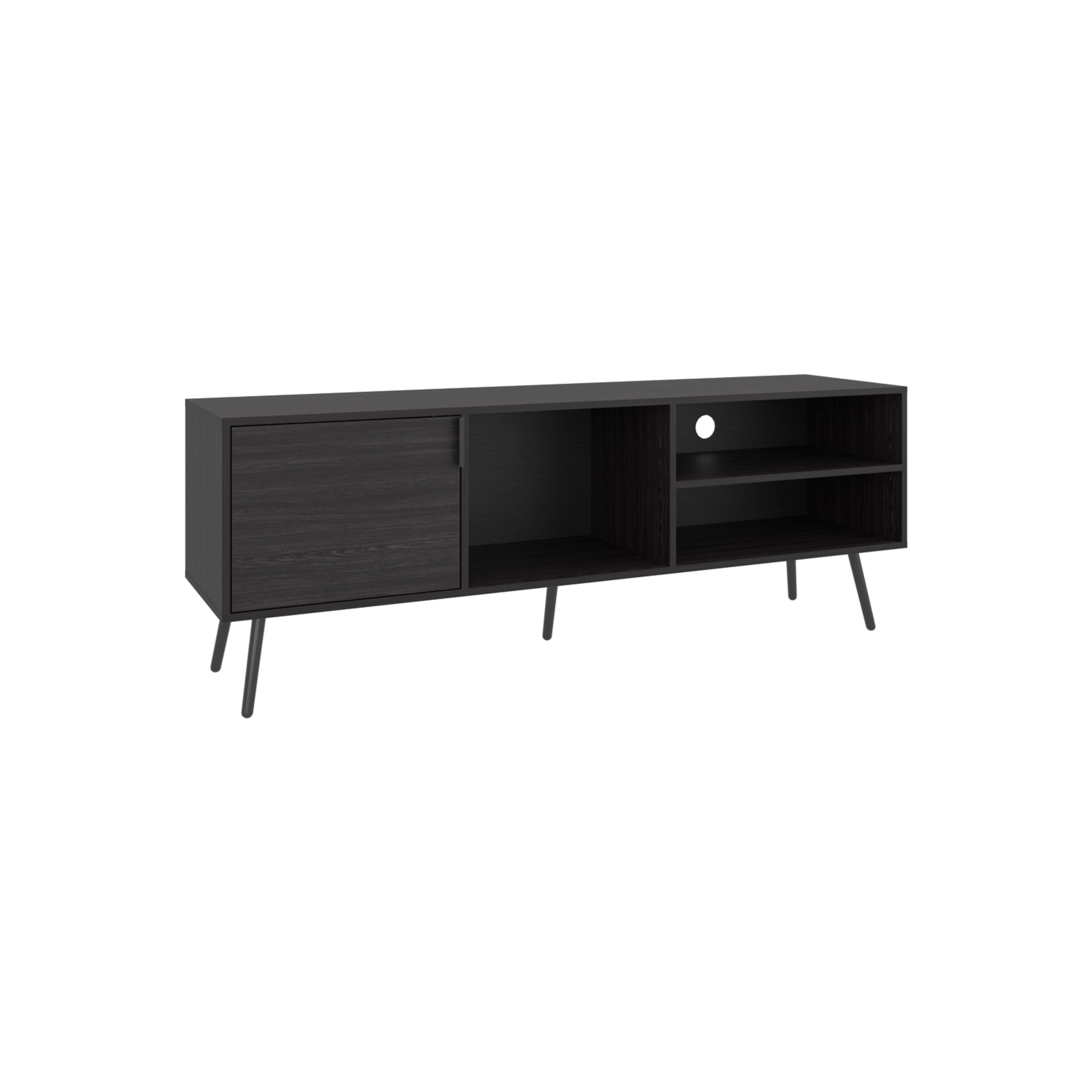 Alt View 2. Spaco - Spaco Modern TV Stand for 60-70 Inch TVs with 1 Door 3 Open Shelves Console, Compact Media Storage for Small Spaces - Black.