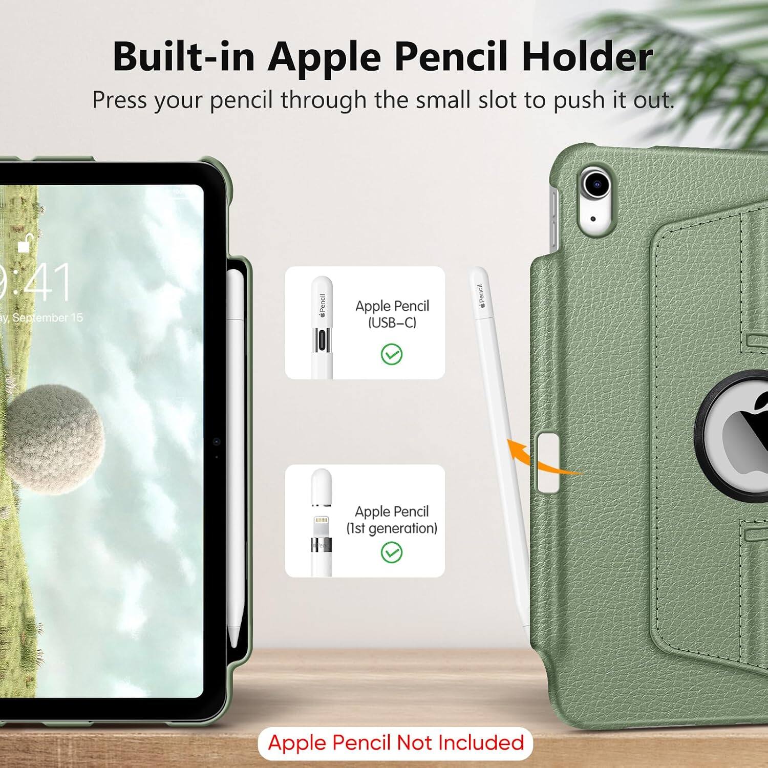 Built-in Apple Pencil Holder  
Press your pencil through the small slot to push it out.

1:41 y, September 15

sit Pencil  
Apple Pencil (USB-C)  
Apple Pencil (1st generation)  
Apple Pencil Not Included
