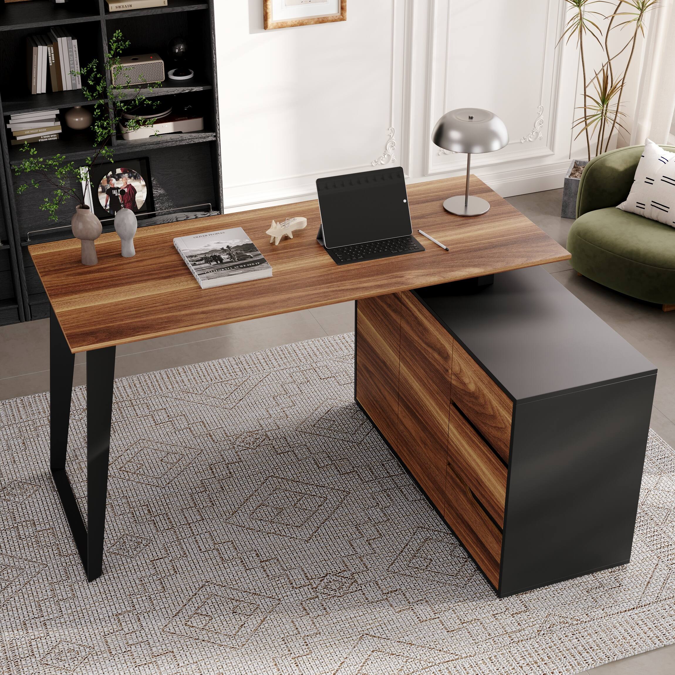 Back. FUFU&GAGA - FUFU&GAGA Industrial Reversible L - Shaped Desk – A Multifunctional Workstation for Home Offices & Gaming Setups - Brown & Black.