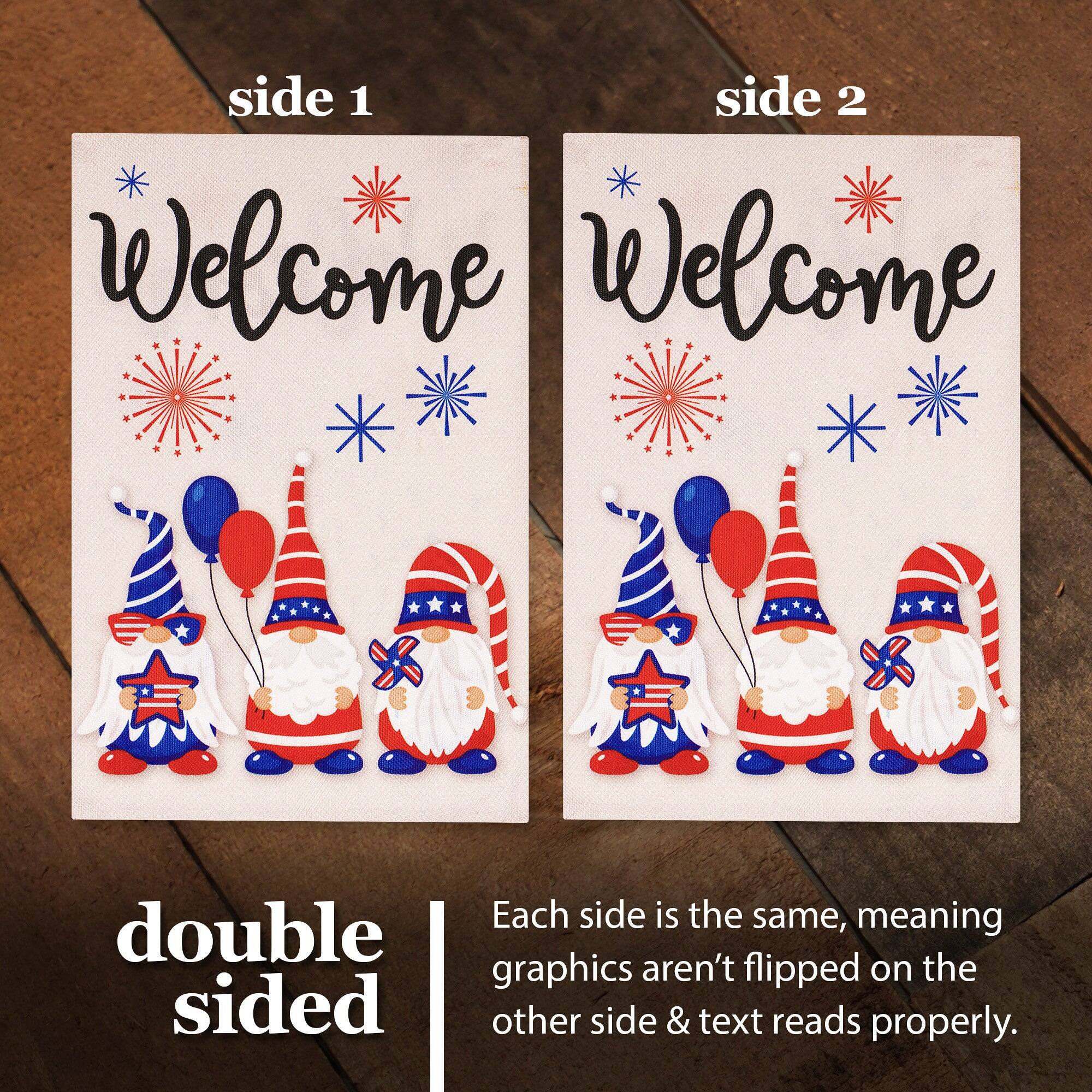 side 1  
Welcome  

side 2  
Welcome  

double sided  

Each side is the same, meaning graphics aren't flipped on the other side & text reads properly.