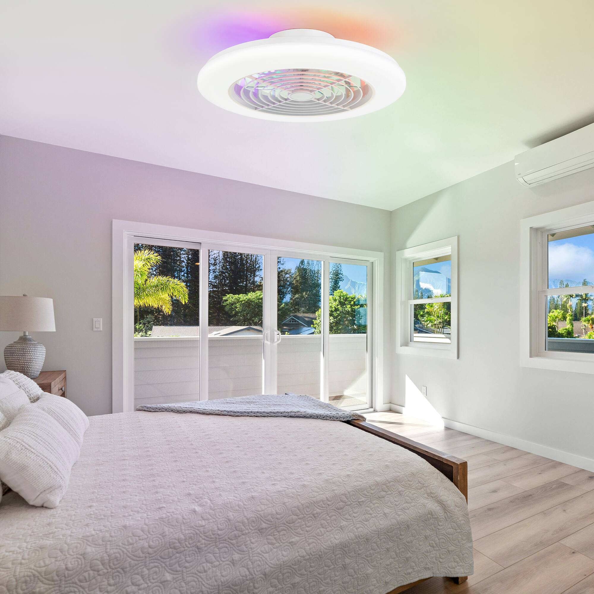 Alt View 5. Breezary - 19" RGB Ceiling Fan with 5 ABS Blades, DC Motor, 3-Color Light, 6-Speed Remote Control with Timer Function - Matte White.