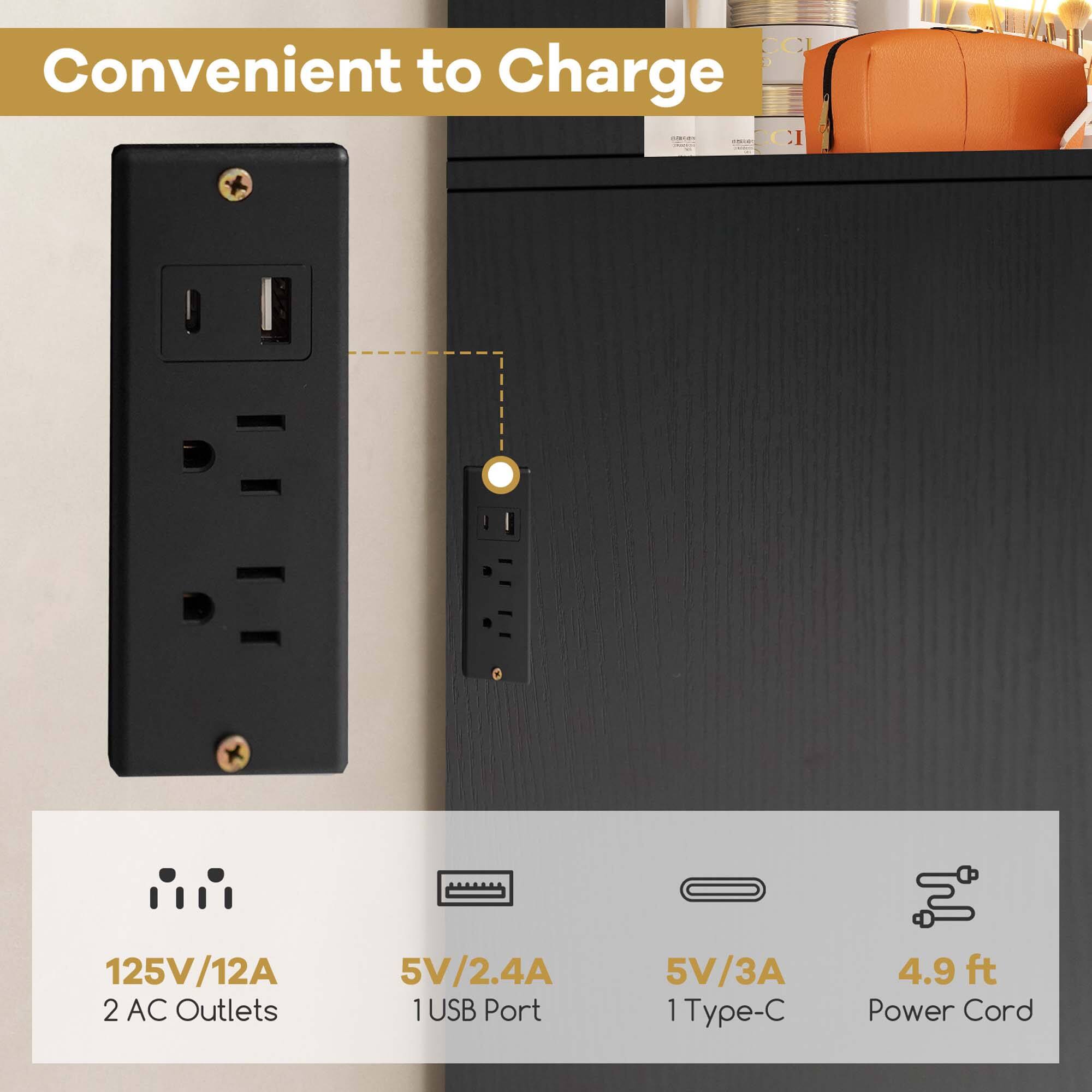 Convenient to Charge

- 125V/12A
- 2 AC Outlets
- 5V/2.4A
- 1 USB Port
- 5V/3A
- 1 Type-C
- 4.9 ft Power Cord