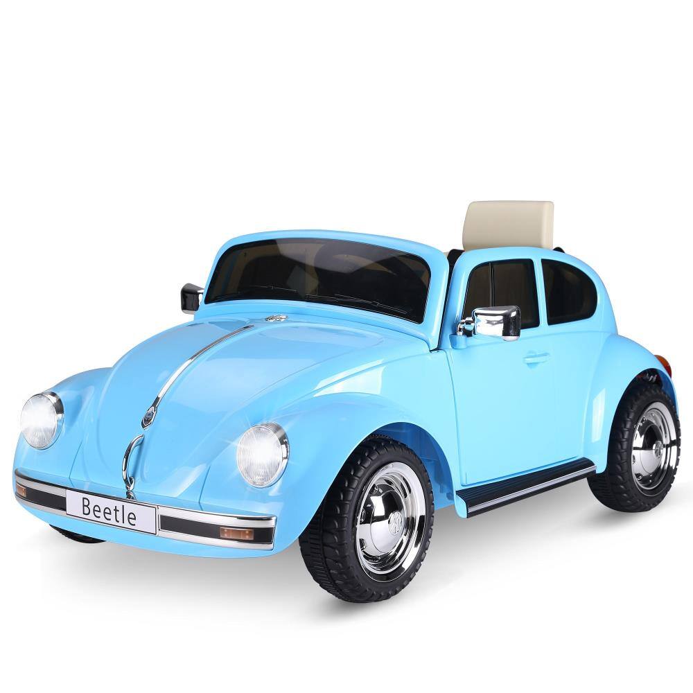 Front. BreeBe - Licensed Volkswagen Beetle 6V Kids Ride On Car, Battery Toy with Remote, Music, Lights, MP3 for Ages 3-6 - Blue.