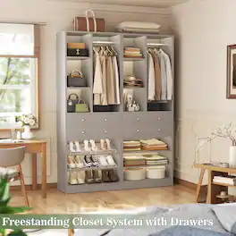 Aheaplus - 55.5" Closet Organizer (2-Pack): Free-Standing, 1200+ LBS, Drawers & Shelves ,Walk-In Closets,Ships in 2 Packages - Gray