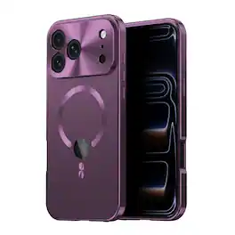 Dteck - Shockproof Metal Bumper Case for Apple iPhone 18 Pro with Privacy Screen Protector, Magnetic Hard PC Phone Cover - Cherryred