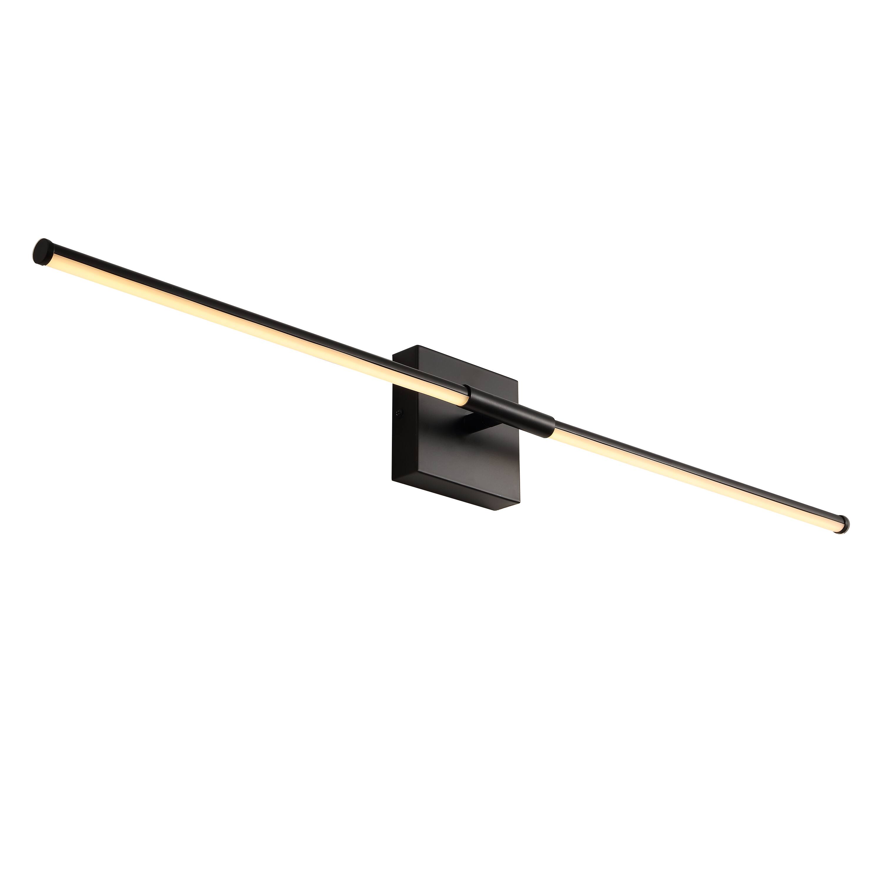 Front. Jonathan Y - McKenna 32" Modern Minimalist Dimmable Integrated LED Metal Wall Sconce, Black - Black.