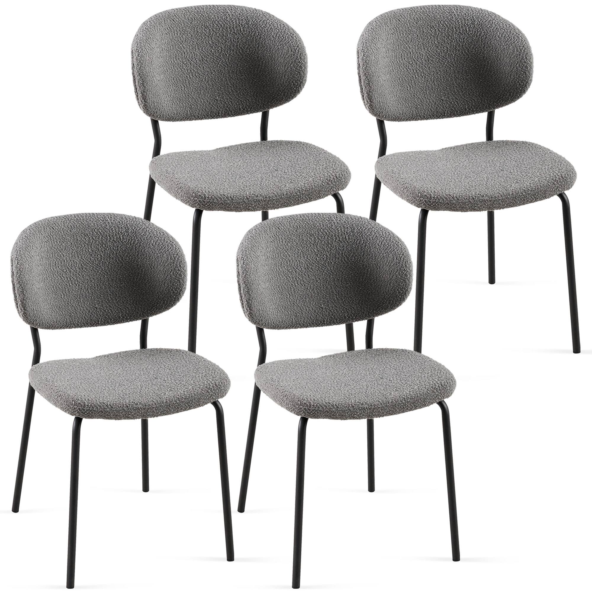 Angle. Lirago - 23 Inch Boucle Fabric Dining Chairs Set of 4 Mid Century Modern Design Curved Backrest Metal Legs - Gray.
